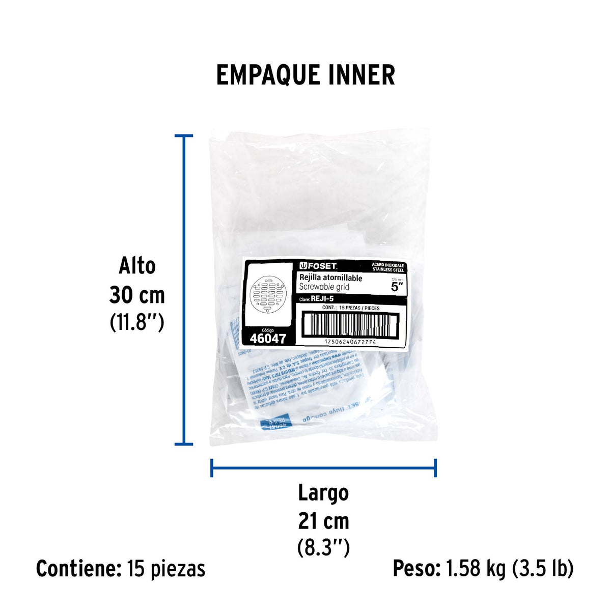 Rejilla acero inoxidable 5", 3 tornillos