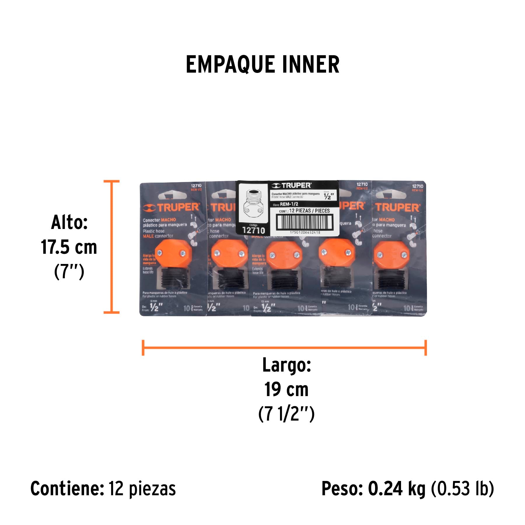 Conector plástico, macho 1/2"