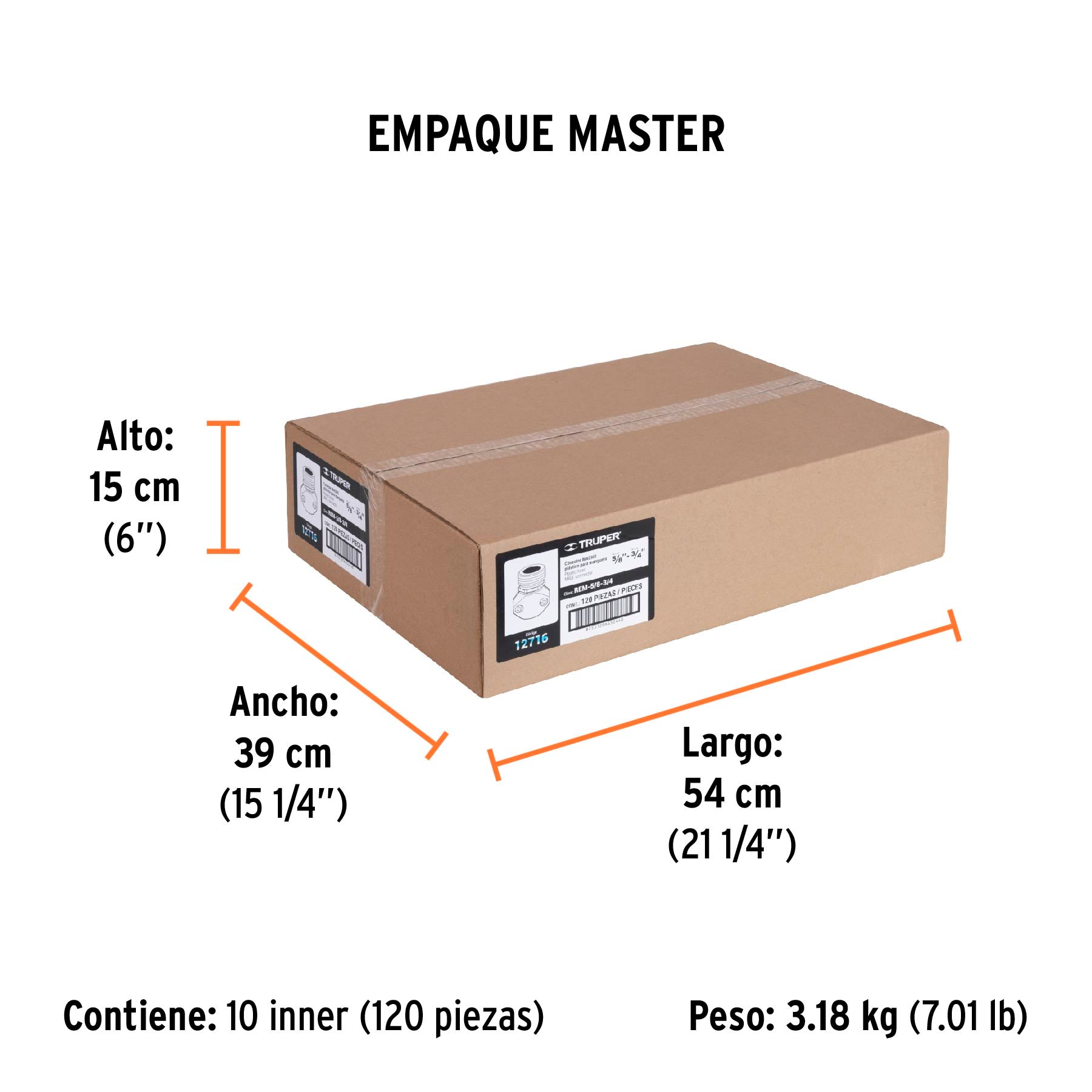 Conector plástico, macho 5/8"-3/4"