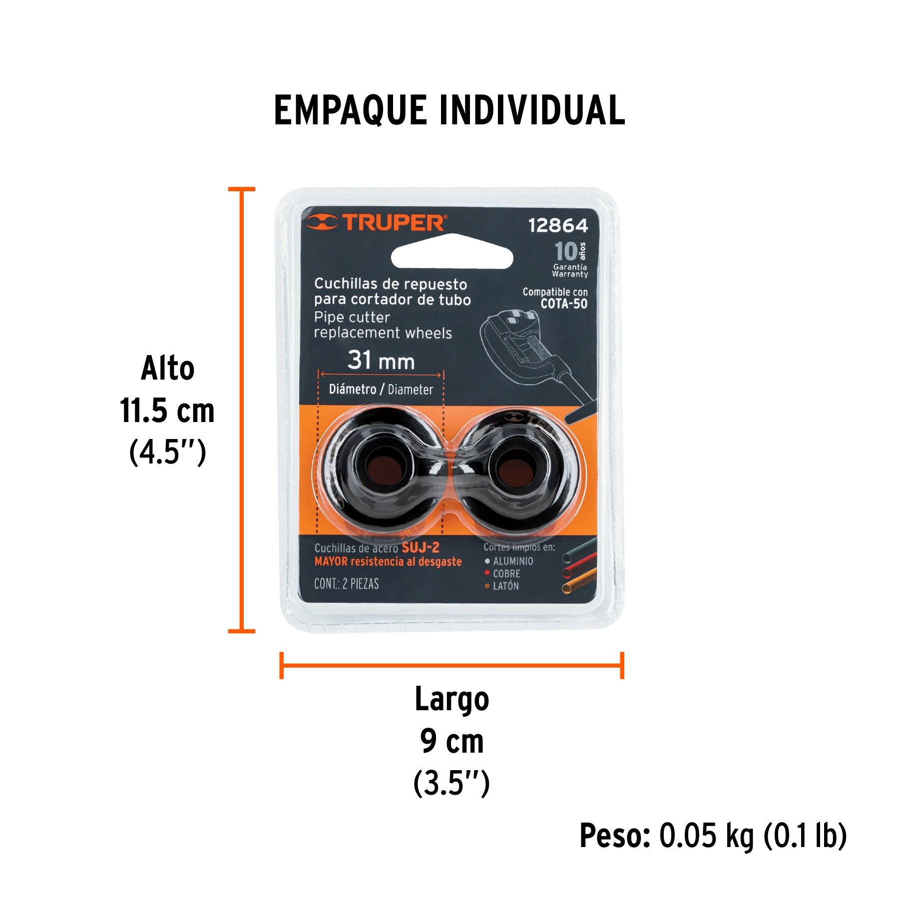 Repuesto de cuchillas para cortador de tubo COTA-50, 2 pzas
