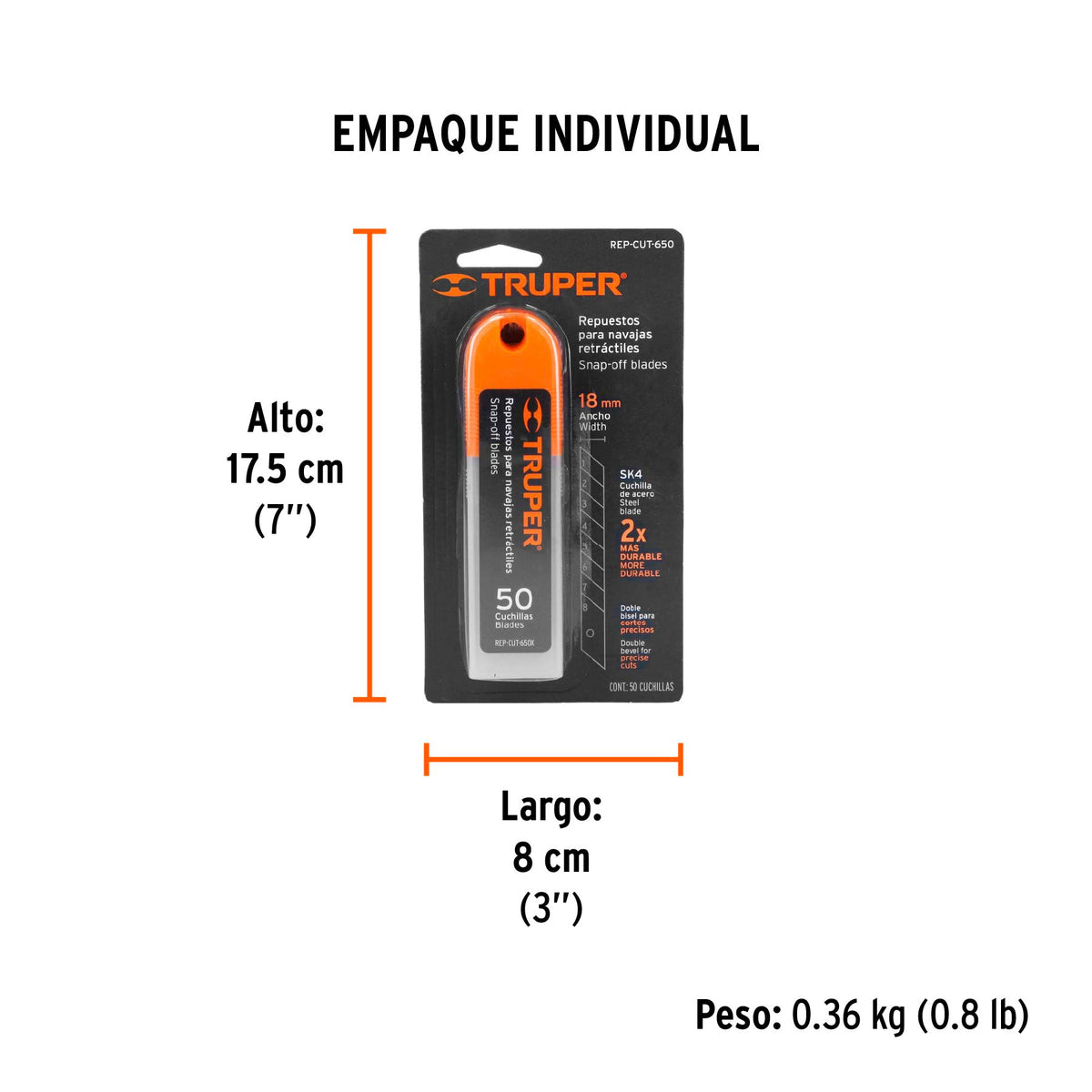 Cuchillas de repuesto para cutter de 18mm, 50 piezas