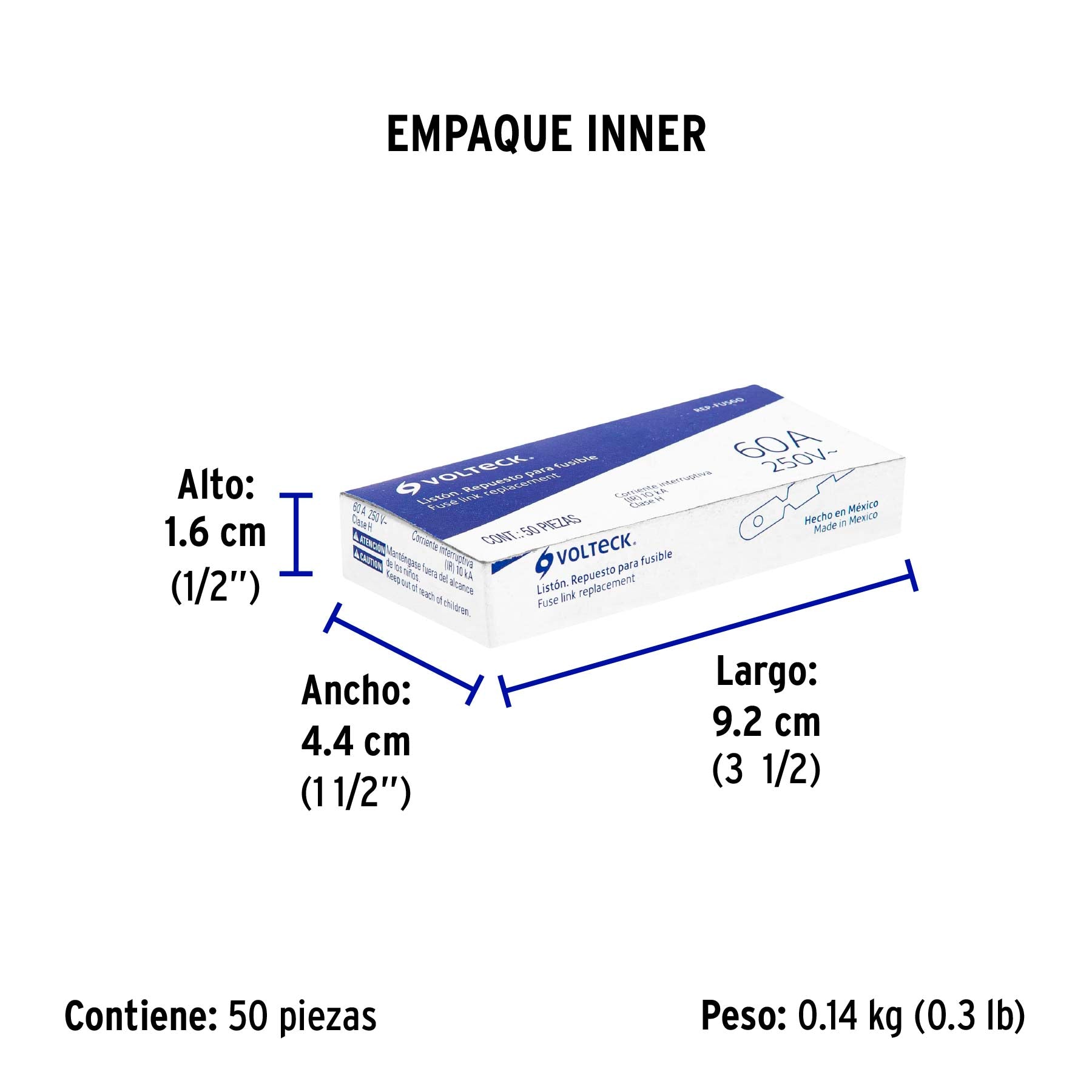 Repuesto para fusible de 60 a, Volteck, caja con 50 pzas