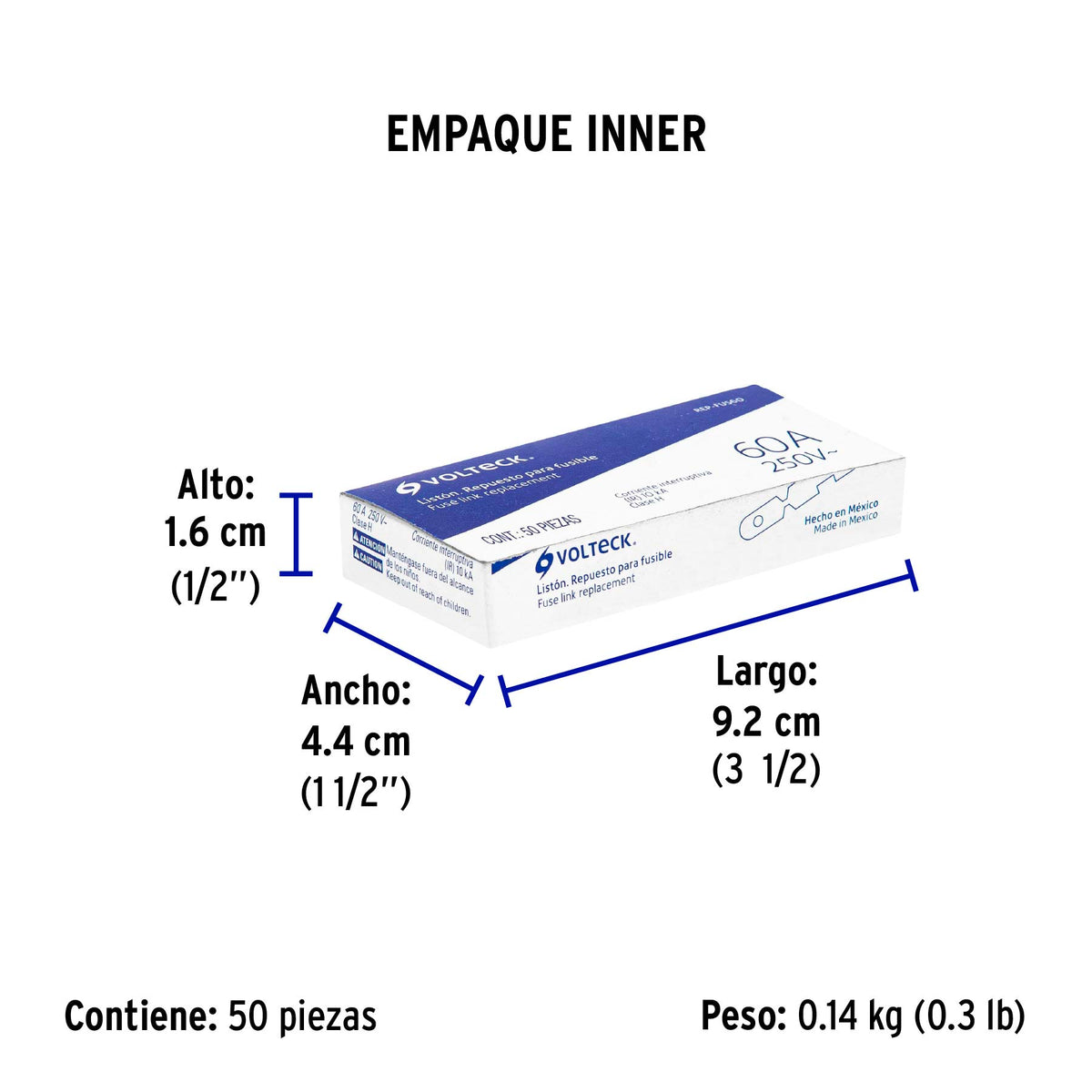 Repuesto para fusible de 60 a, Volteck, caja con 50 pzas