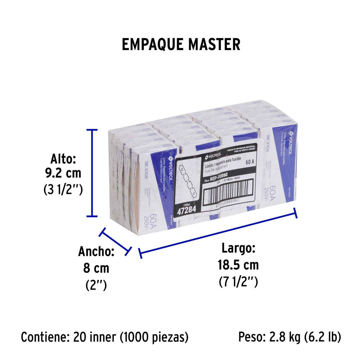 Repuesto para fusible de 60 a, Volteck, caja con 50 pzas