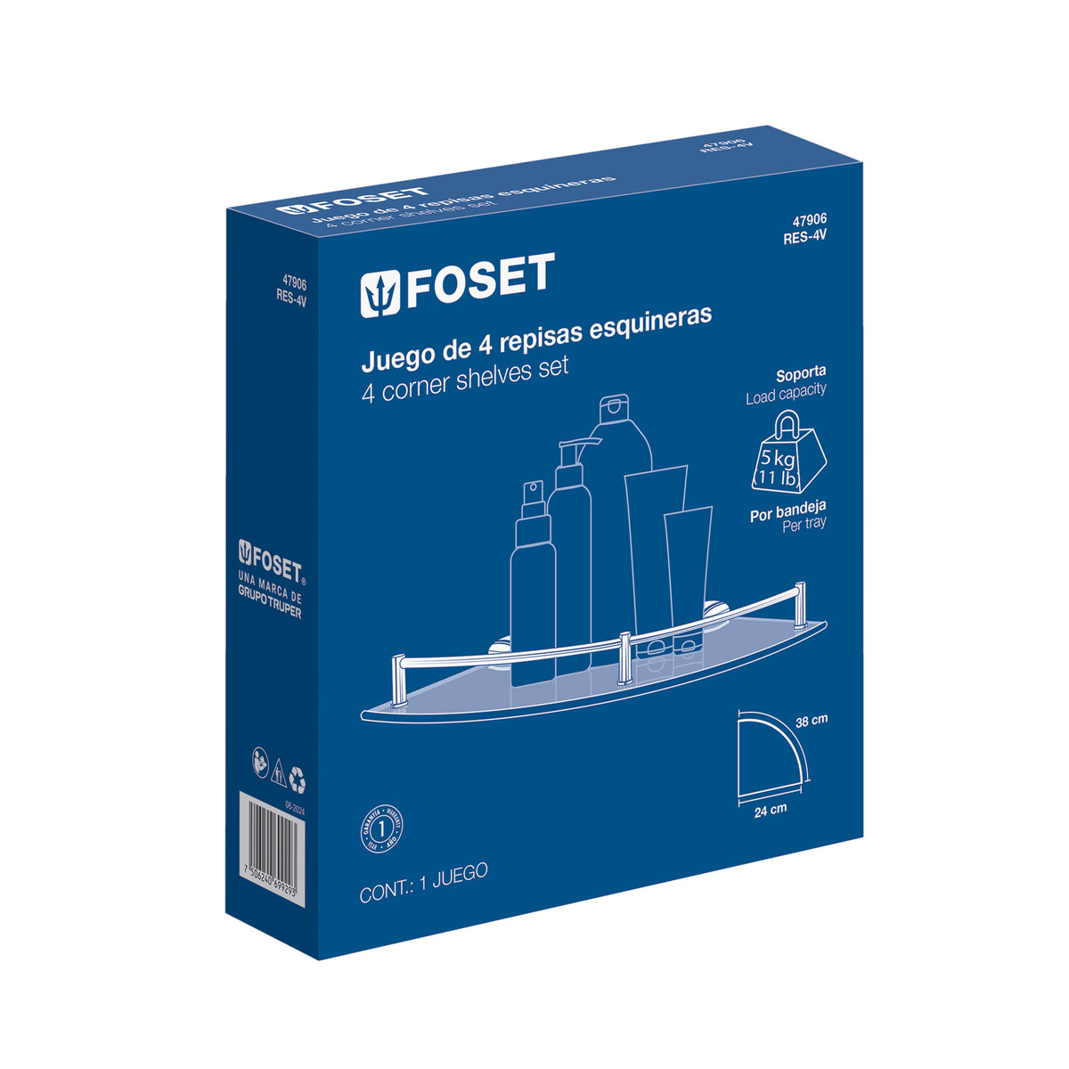 Juego de 4 repisas esquineras de vidrio, Foset Basic