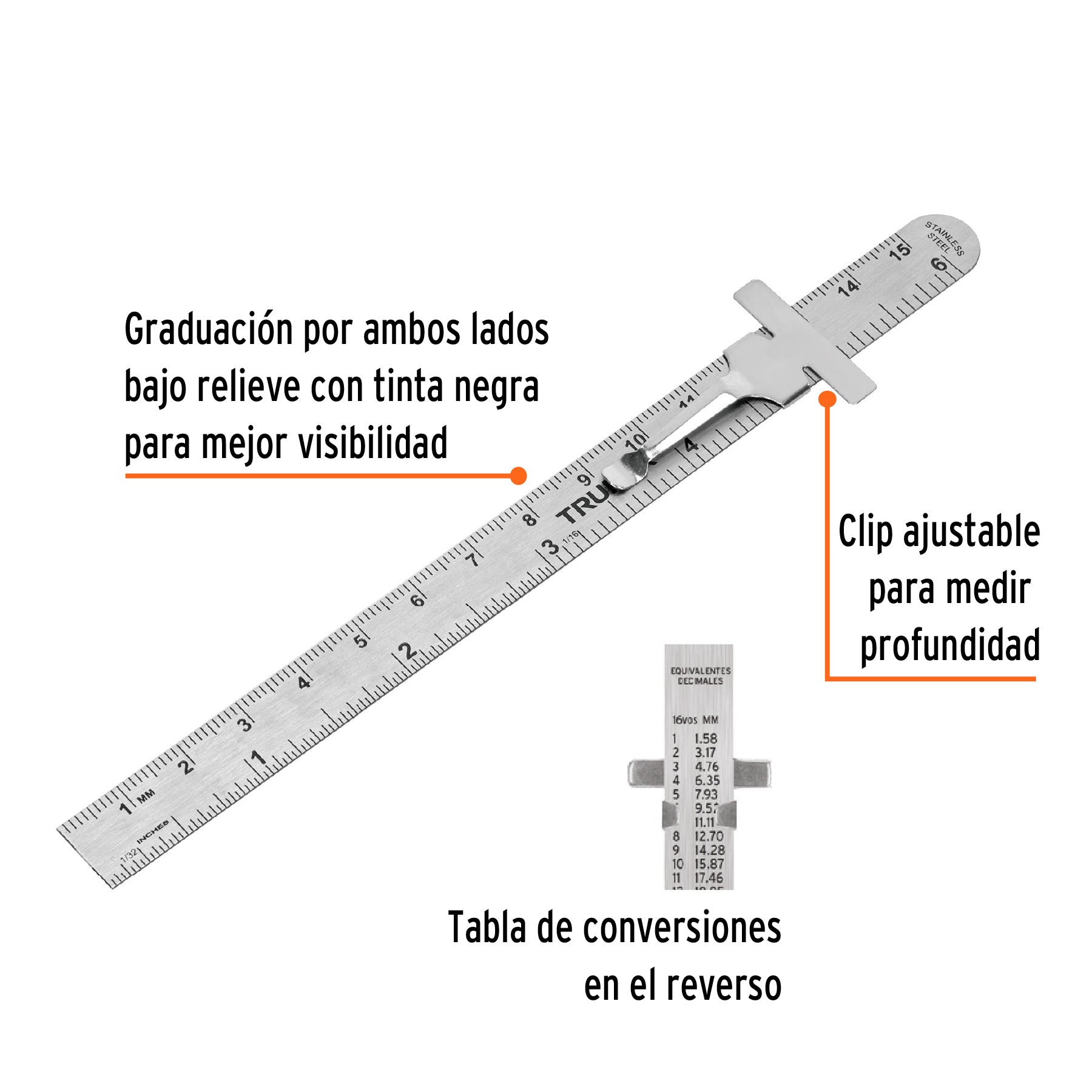 Regla de acero inoxidable de bolsillo, 15 cm