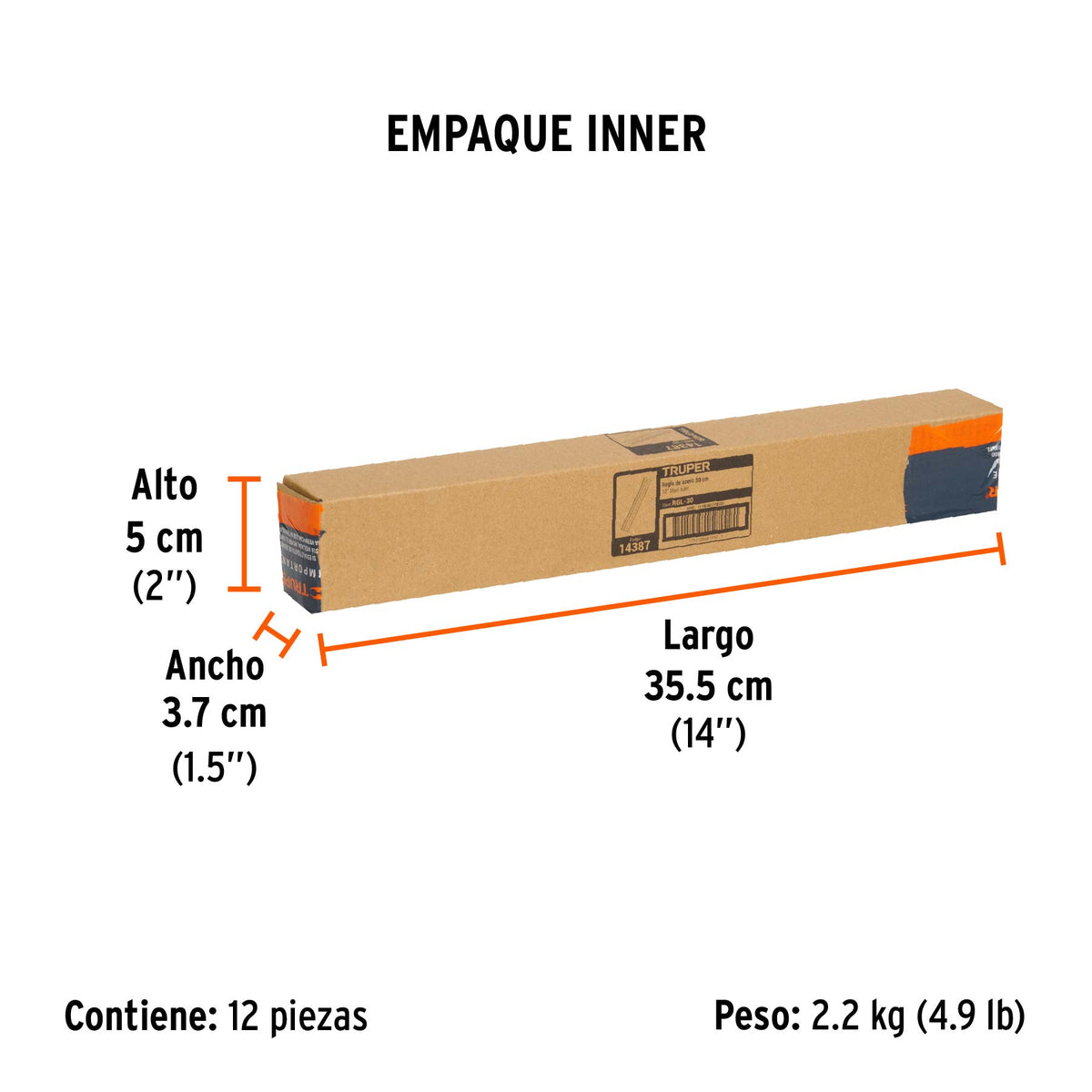 Regla de acero inoxidable, 30 cm.