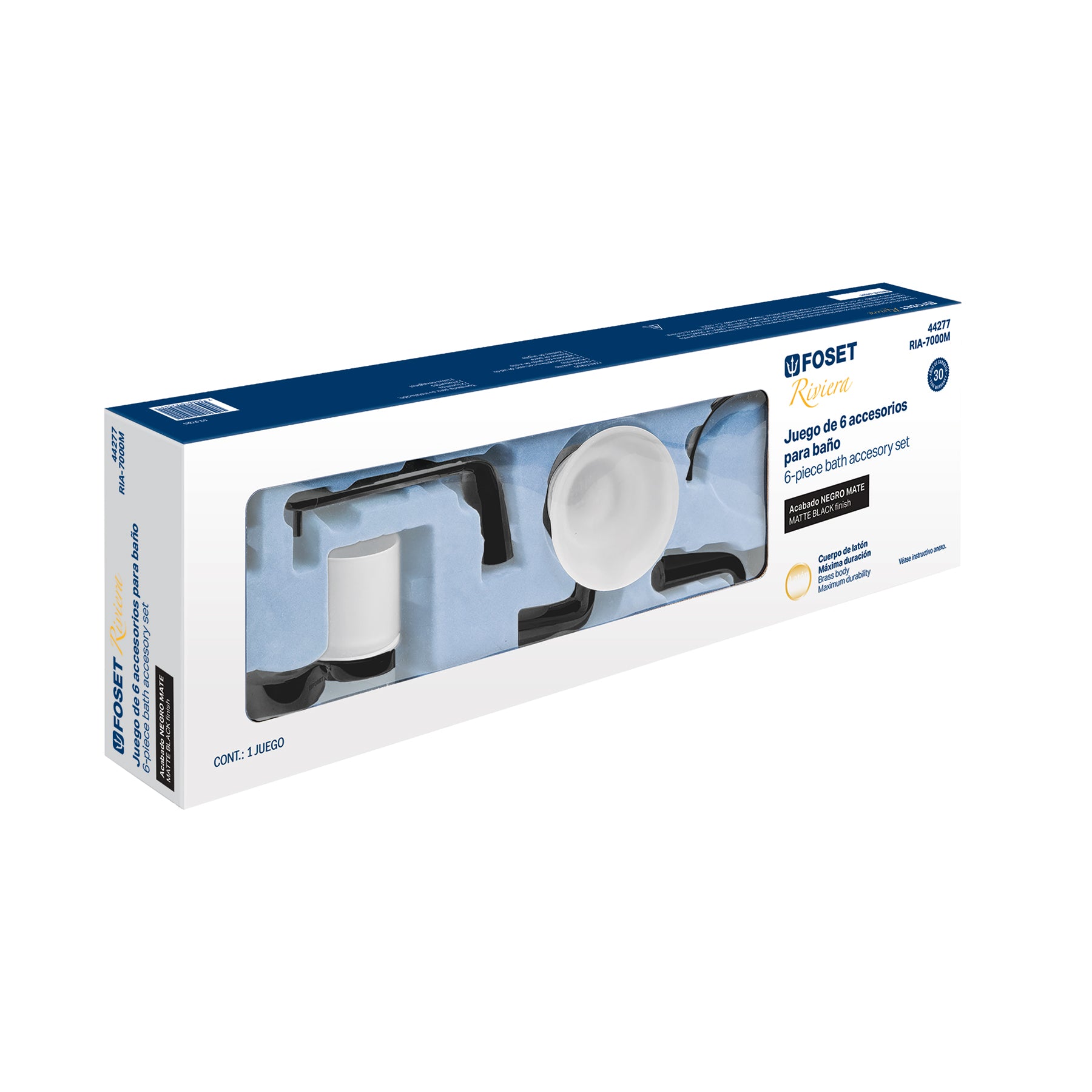 Juego de 6 accesorios para baño, negro, FOSET RIVIERA