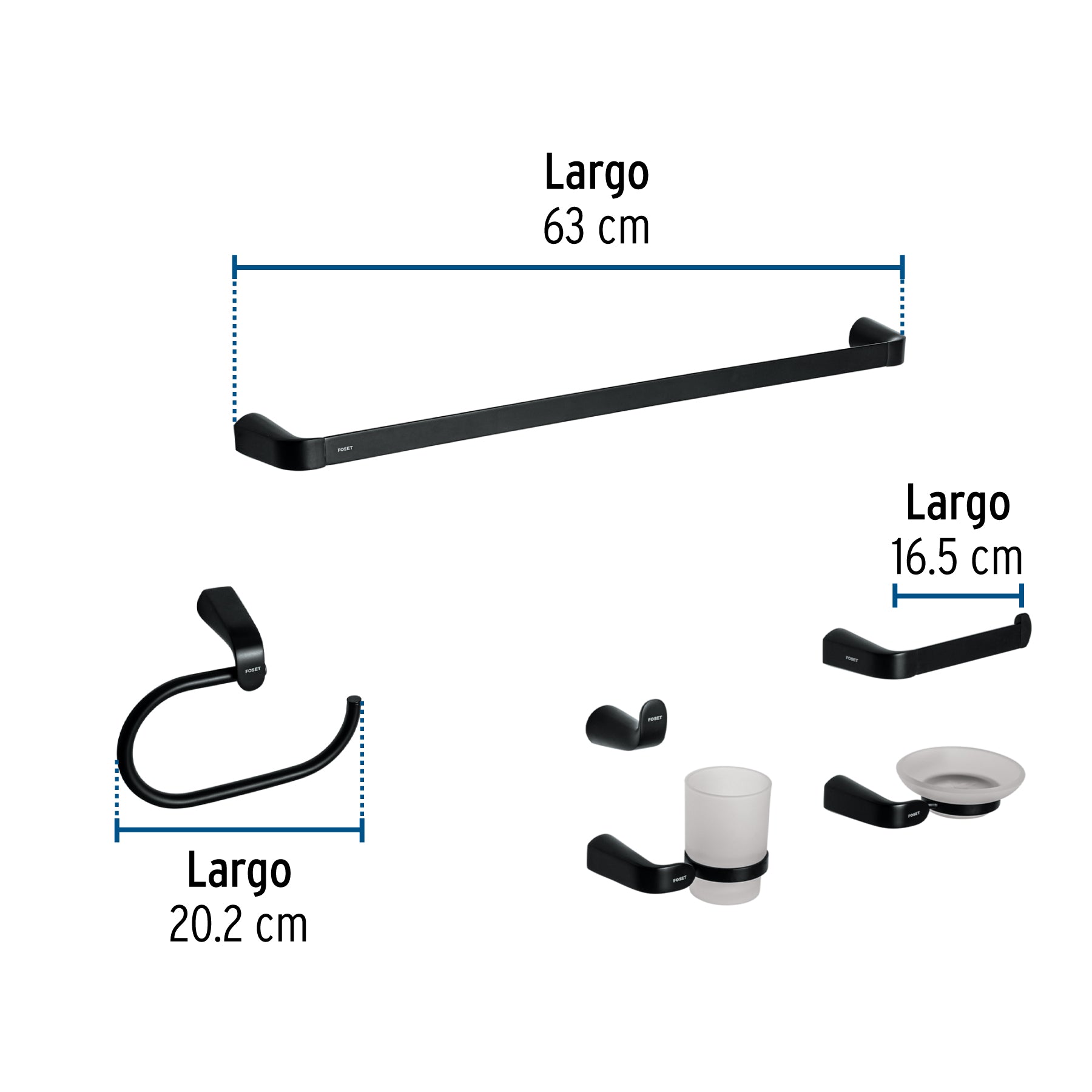 Juego de 6 accesorios para baño, negro, FOSET RIVIERA