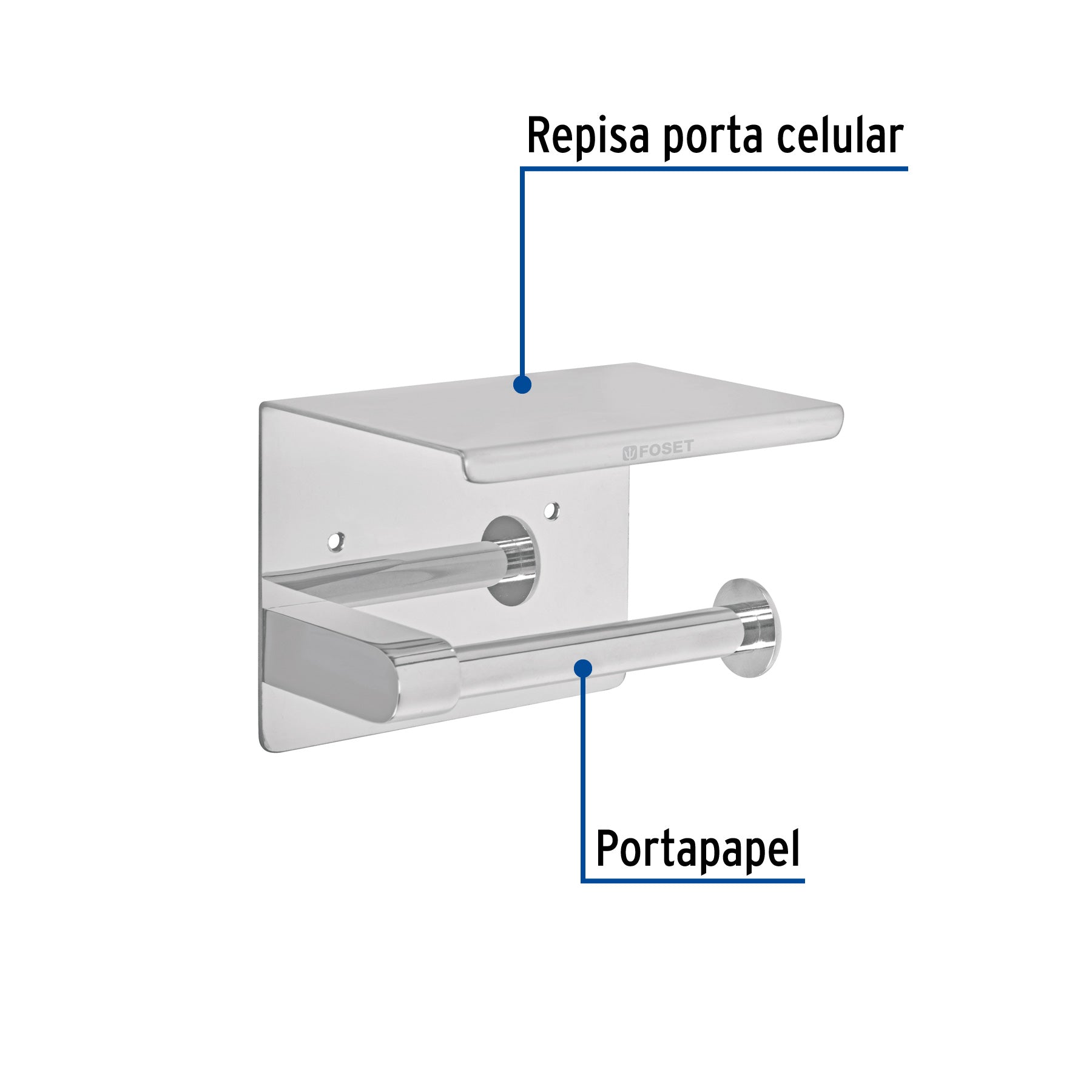 Porta rollo con soporte para celular, cromo, Riviera