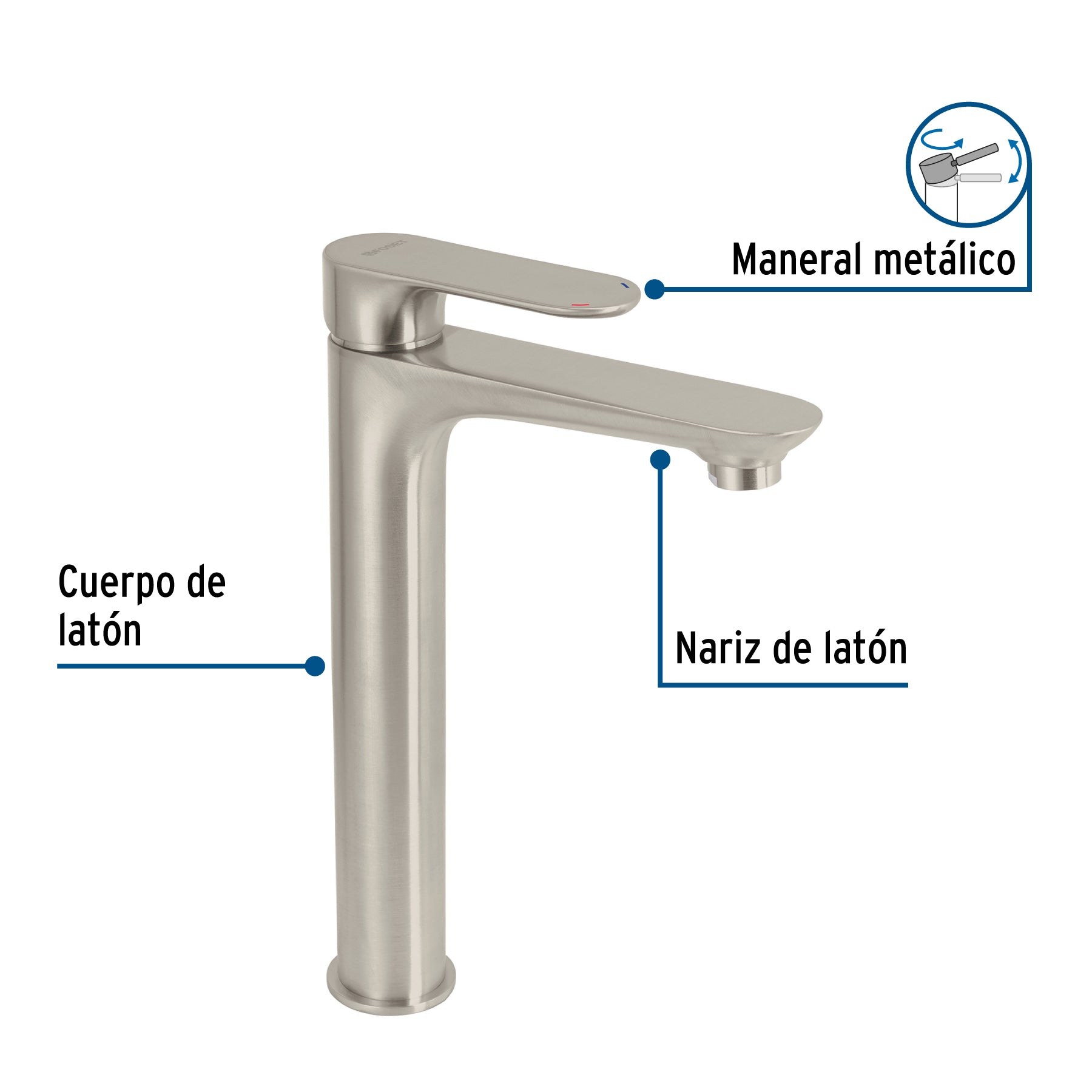 Monomando alto para lavabo, satin, Riviera
