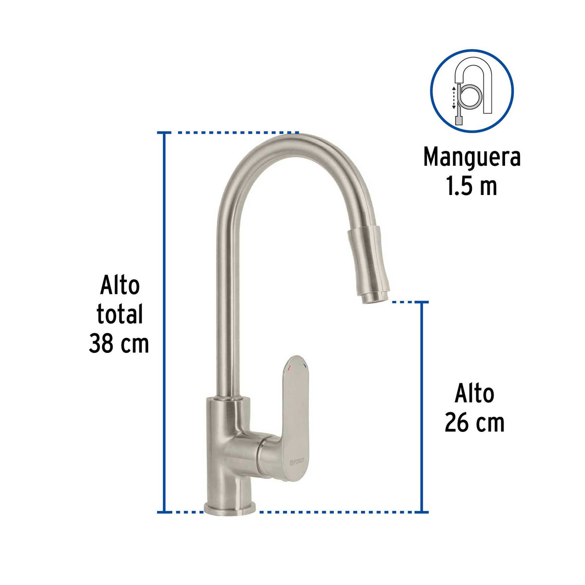 Monomando retráctil para fregadero, satín, FOSET RIVIERA