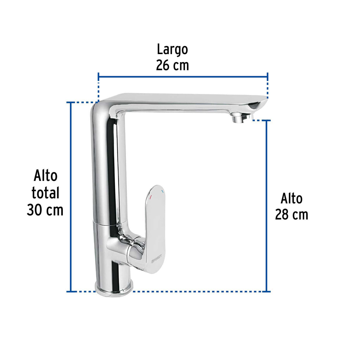 Monomando cuello alto para fregadero, cromo, FOSET RIVIERA