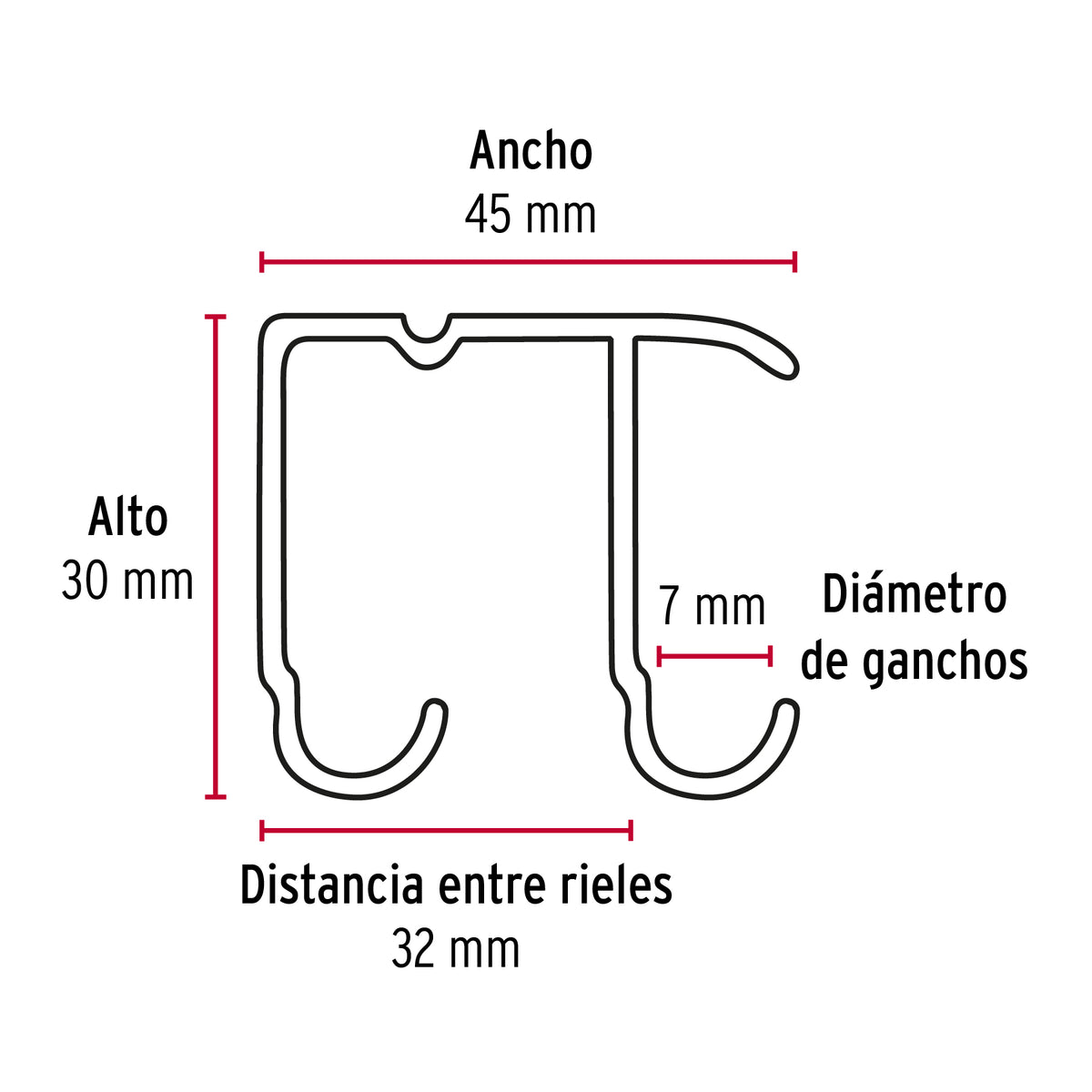 Riel superior "JJ" de aluminio para puerta corrediza 3 m