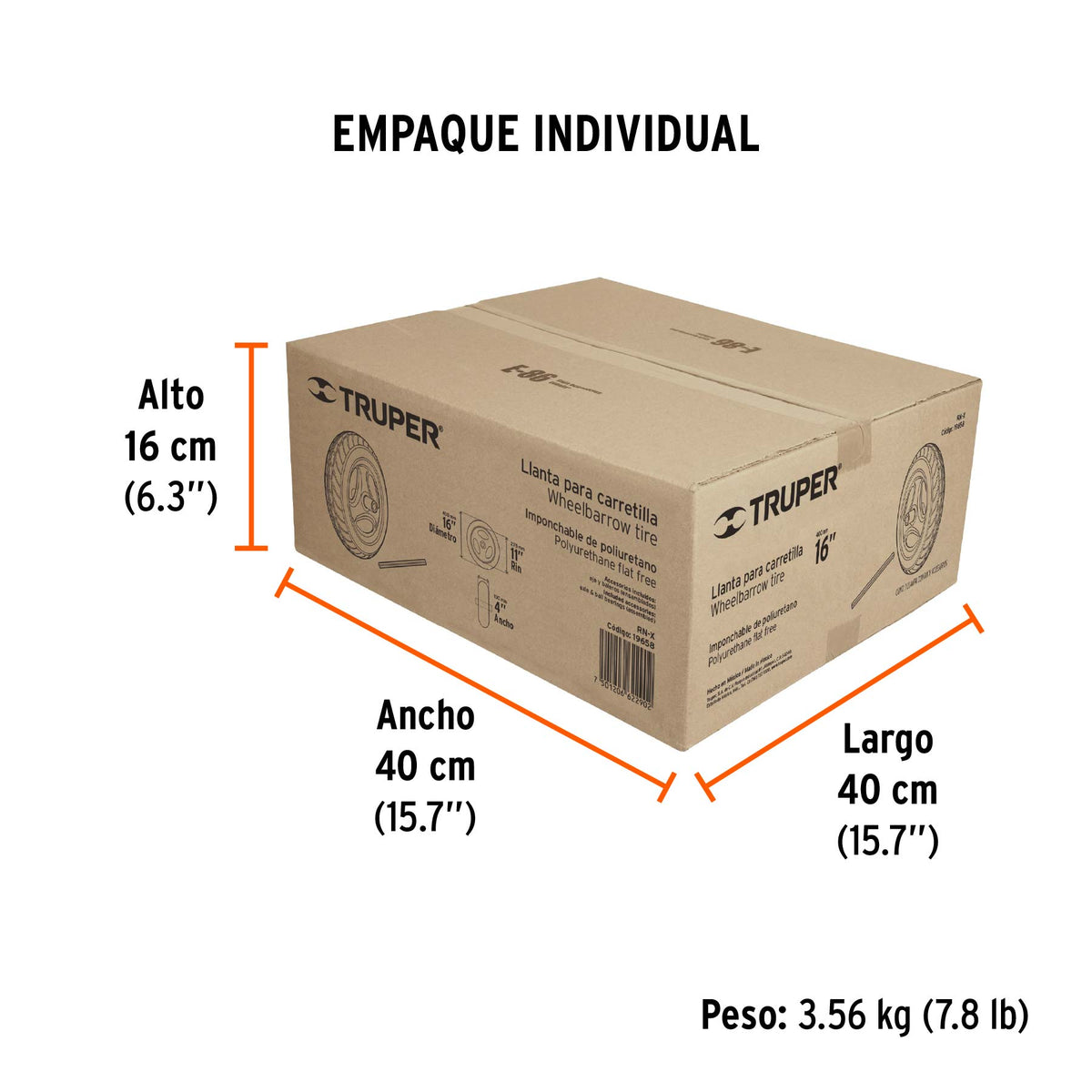 Llanta completa imponchable 16", incluye eje y baleros