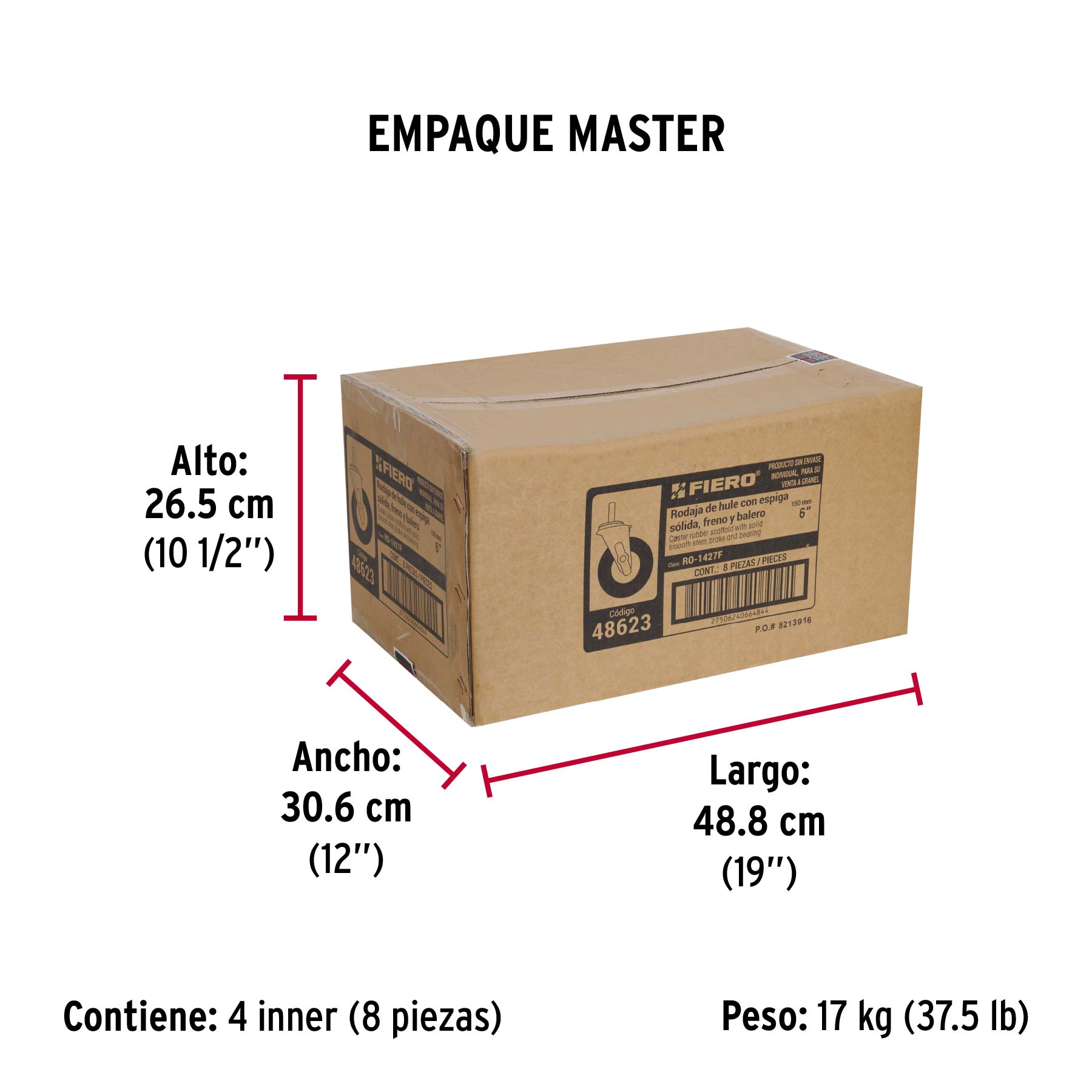 Rodaja hule espiga solida 1" x 6"freno