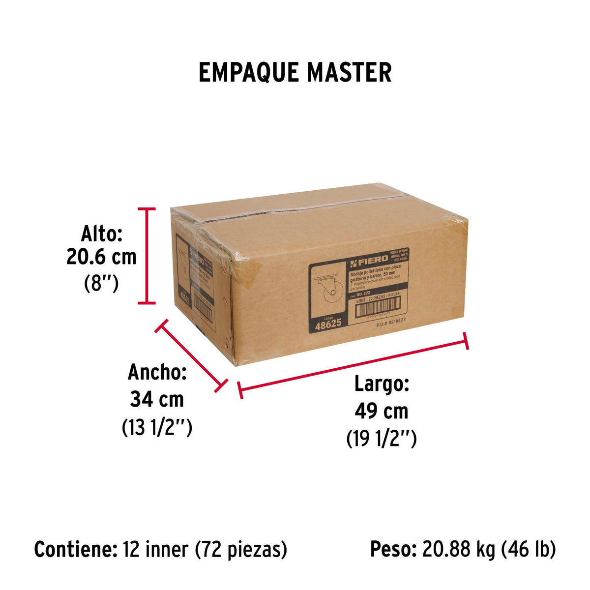 Rodaja de polietileno 2", placa giratoria, pisada 25mm