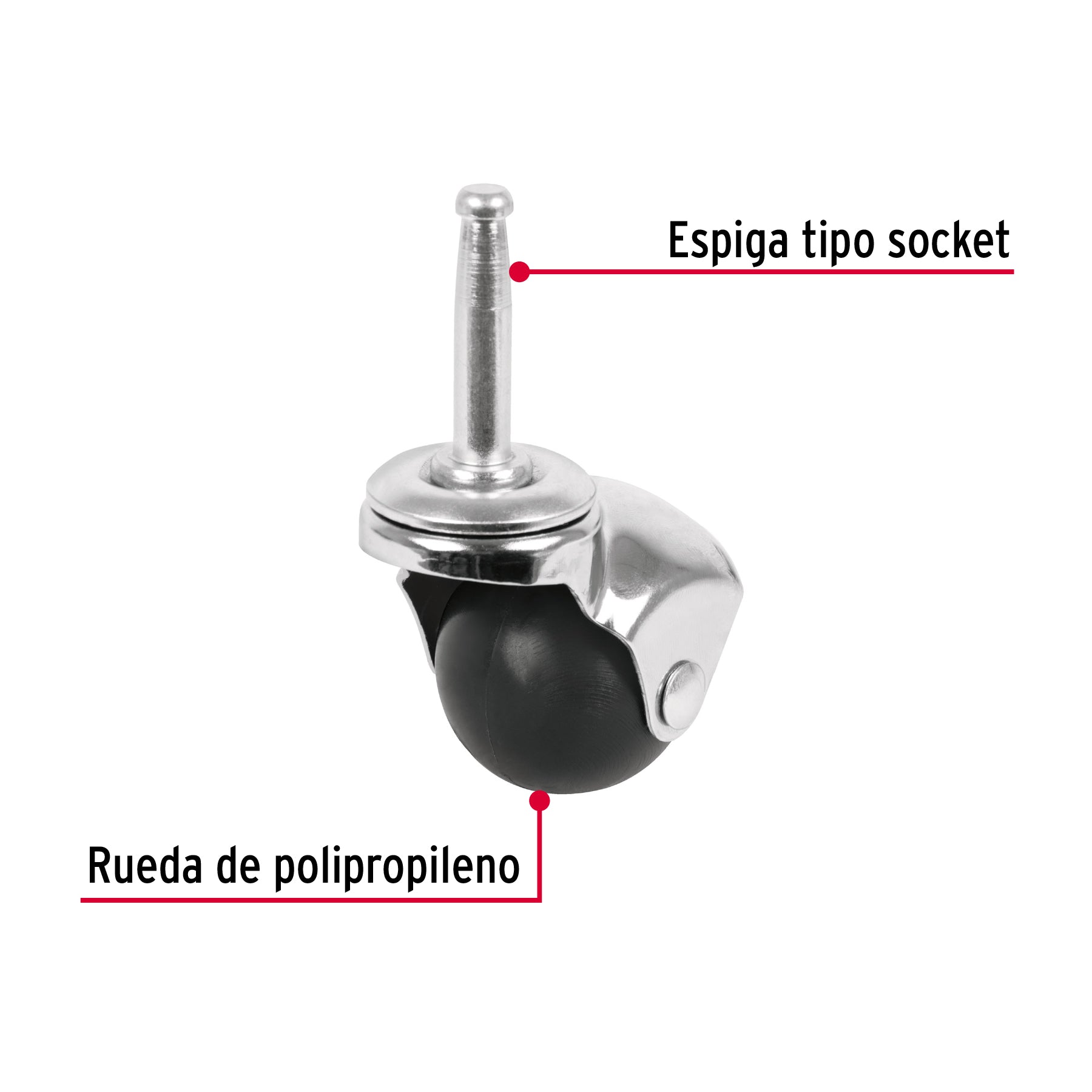 Rodaja esférica, 40 mm con espiga tipo socket
