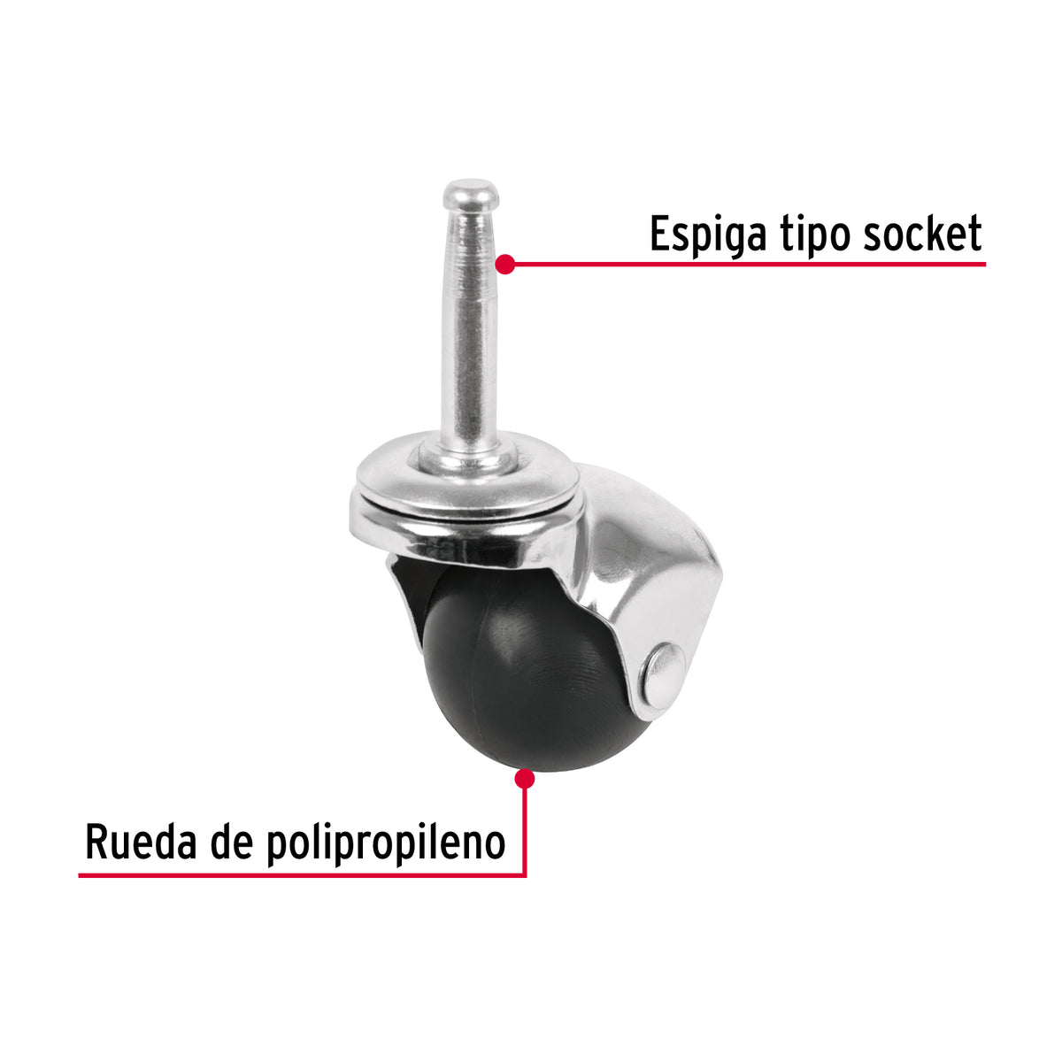 Rodaja esférica, 40 mm con espiga tipo socket