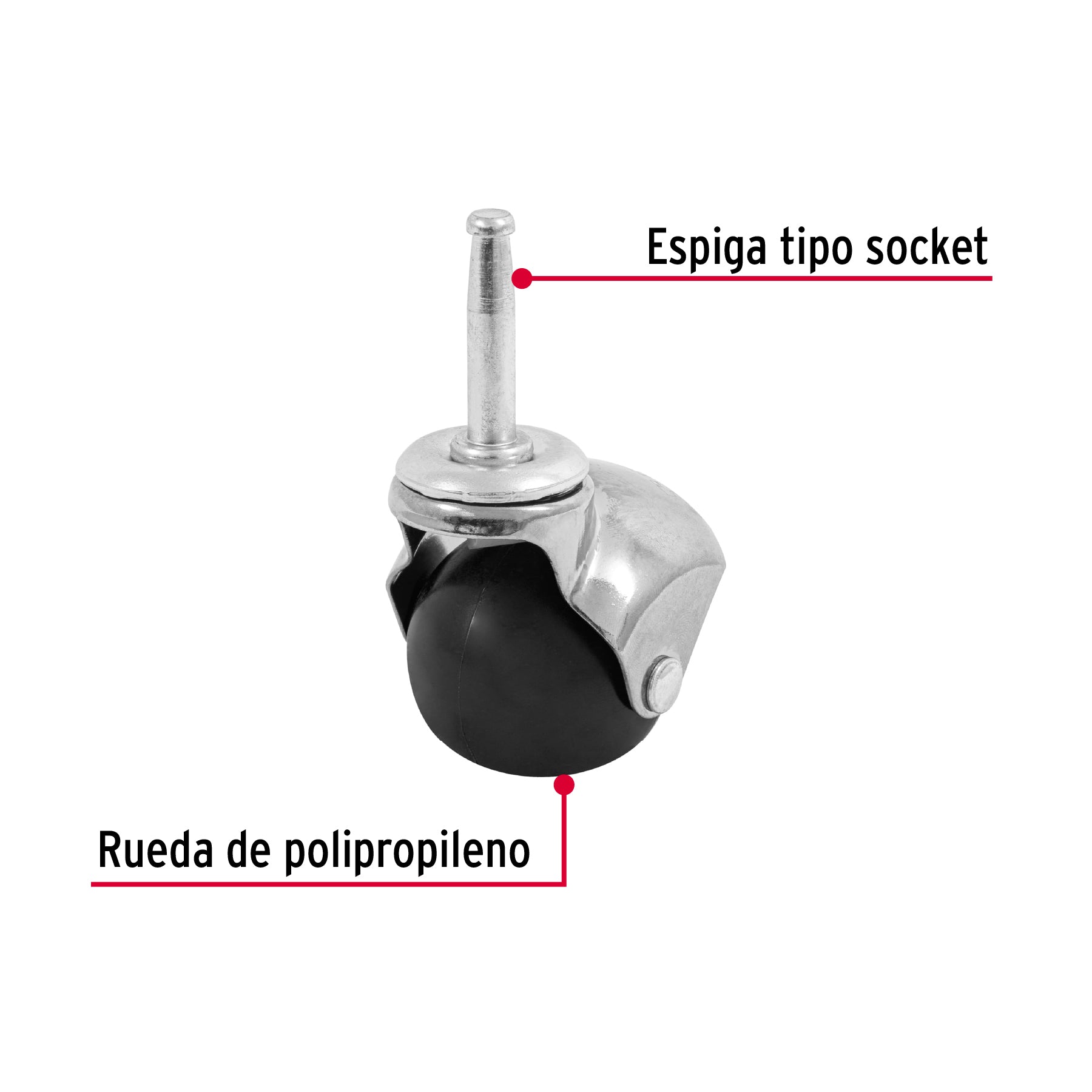 Rodaja esférica, 50 mm con espiga tipo socket