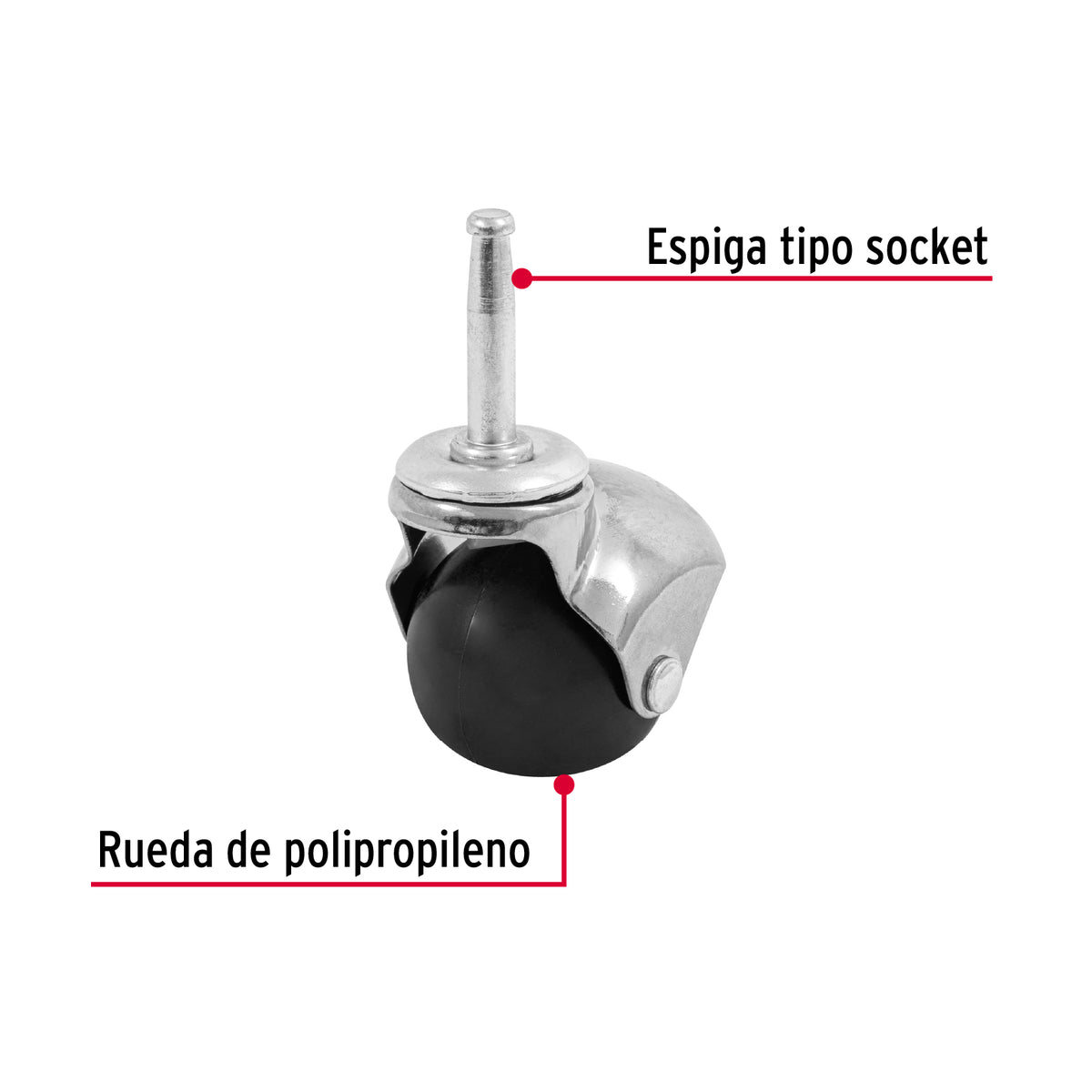 Rodaja esférica, 50 mm con espiga tipo socket