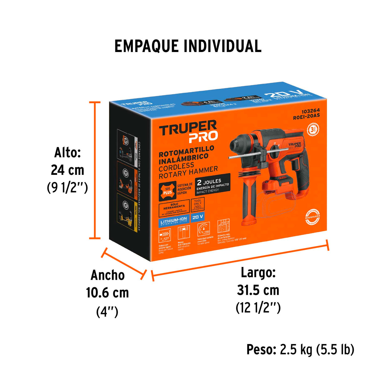 Rotomartillo SDS Plus/destornillador 20V, 2J, sin accesorios