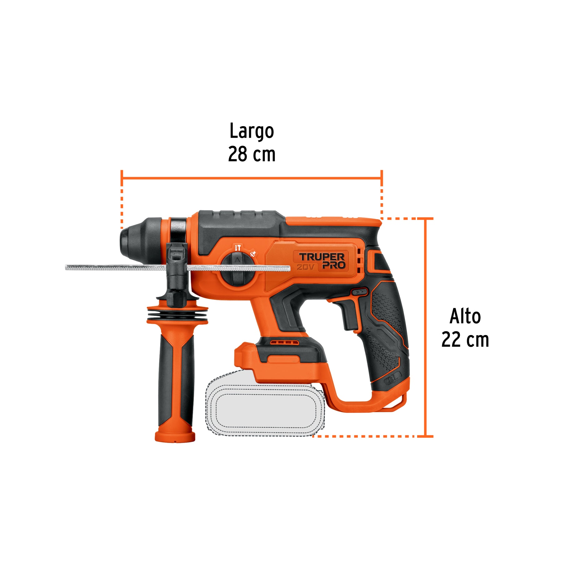 Rotomartillo SDS Plus inal., 20V, s/accesorios, TRUPER PRO