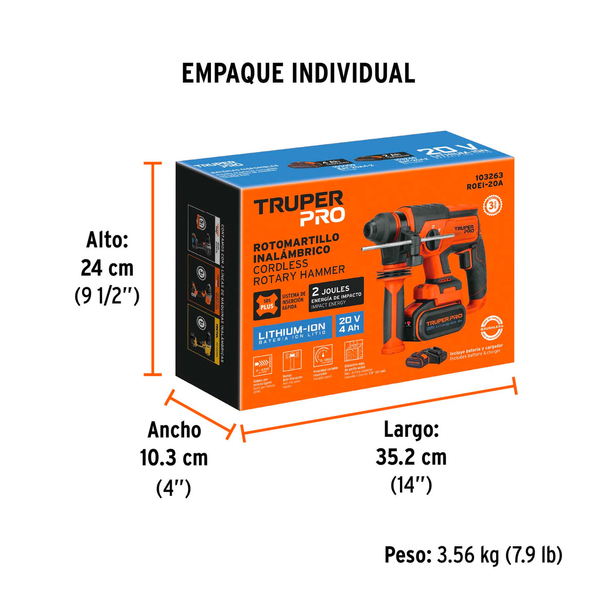 Rotomartillo SDS Plus/destornillador 20V, 2 J, 1 batería 4Ah