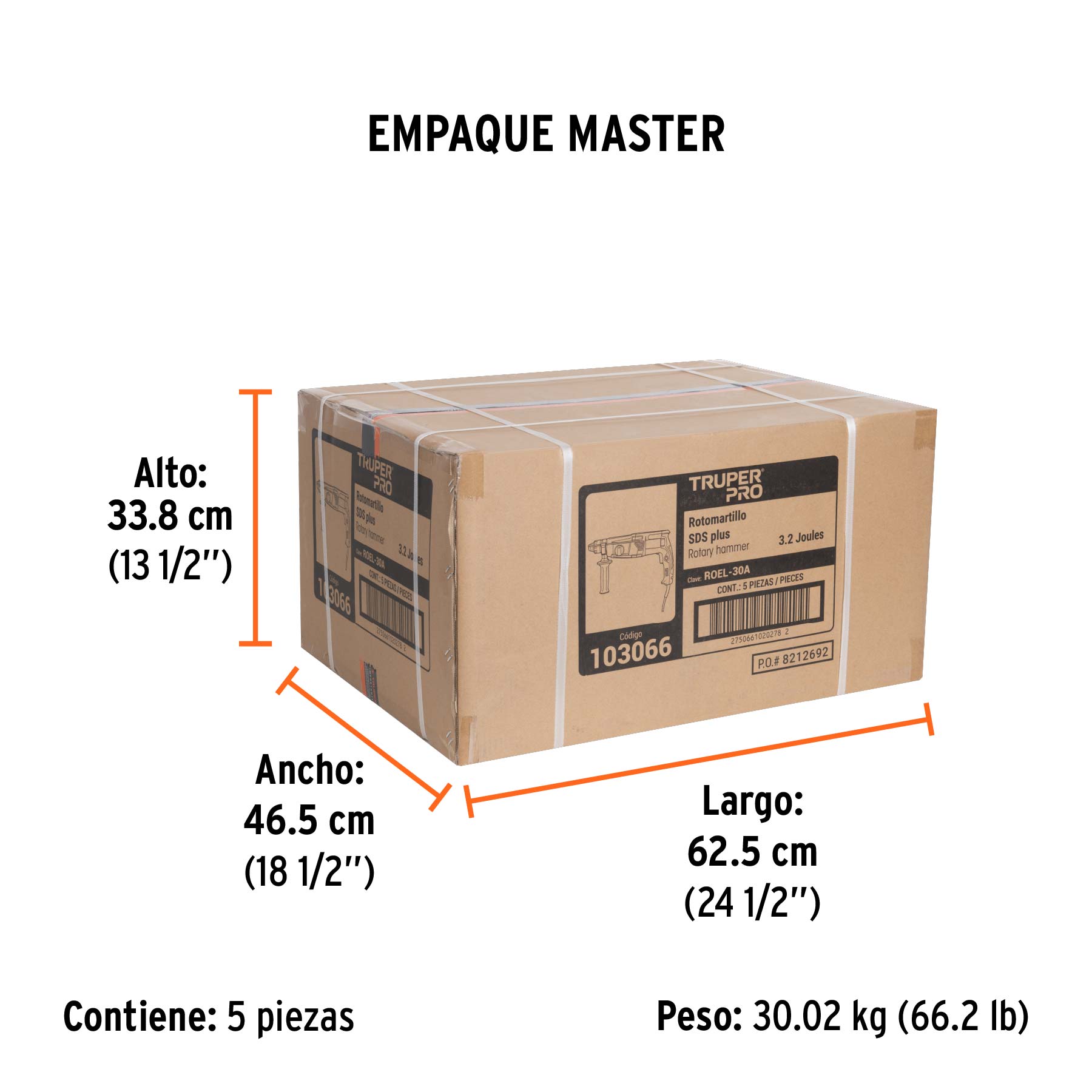 Rotomartillo SDS Plus 3 Joules, 800W, TRUPER PRO