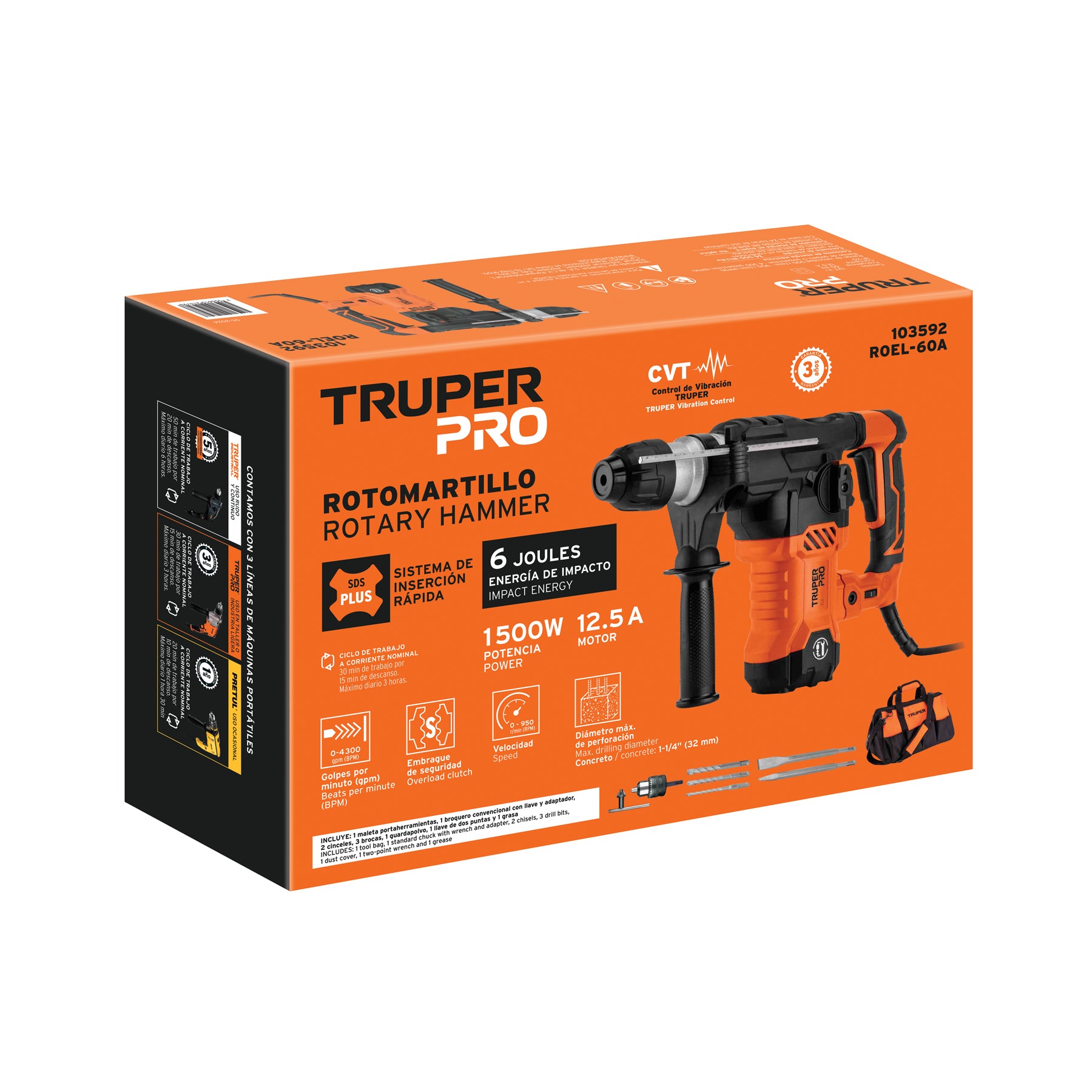 Rotomartillo SDS Plus 6 Joules, 1500W, TRUPER PR