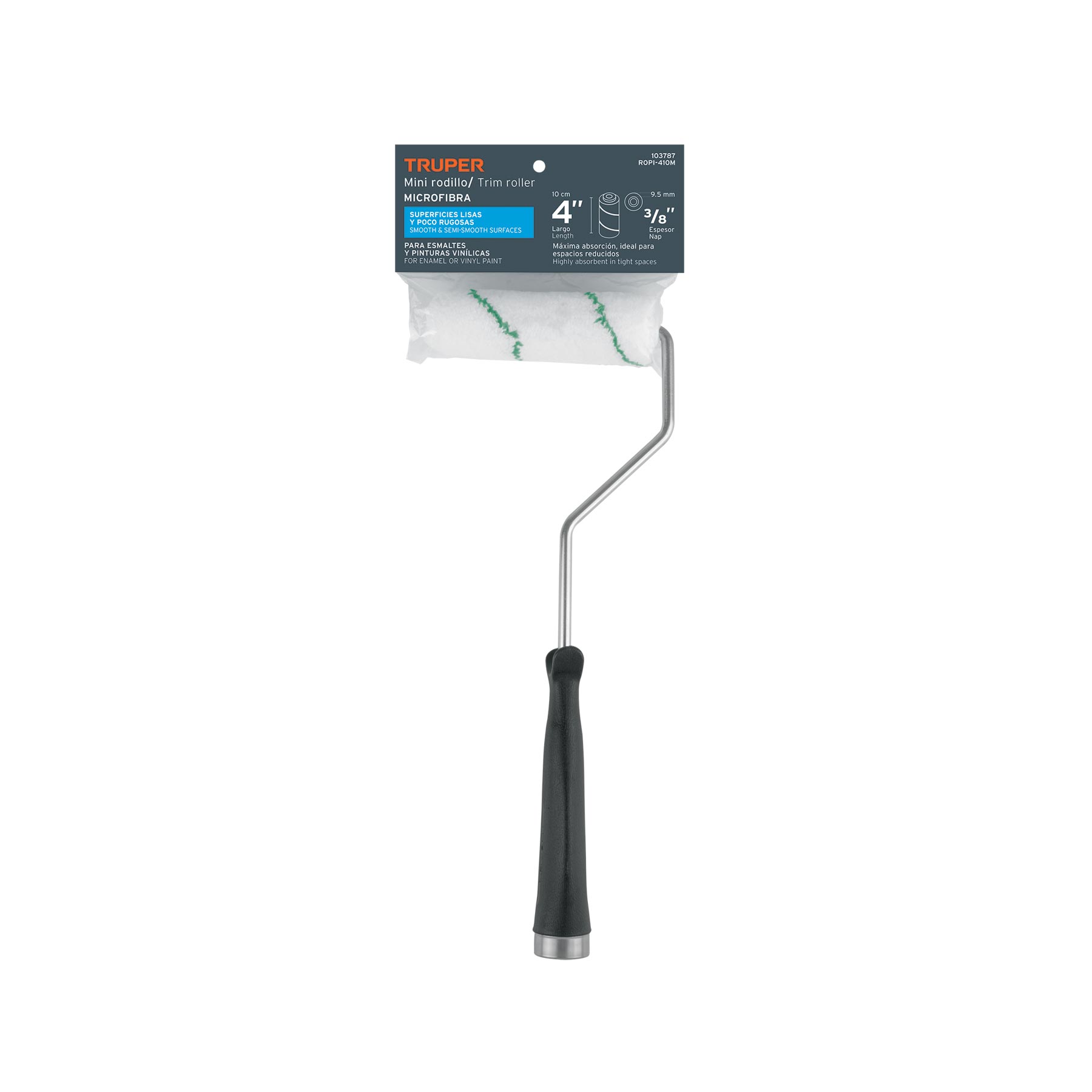 Mini rodillo para pintar 4' x 3/8' de microfibra, TRUPER