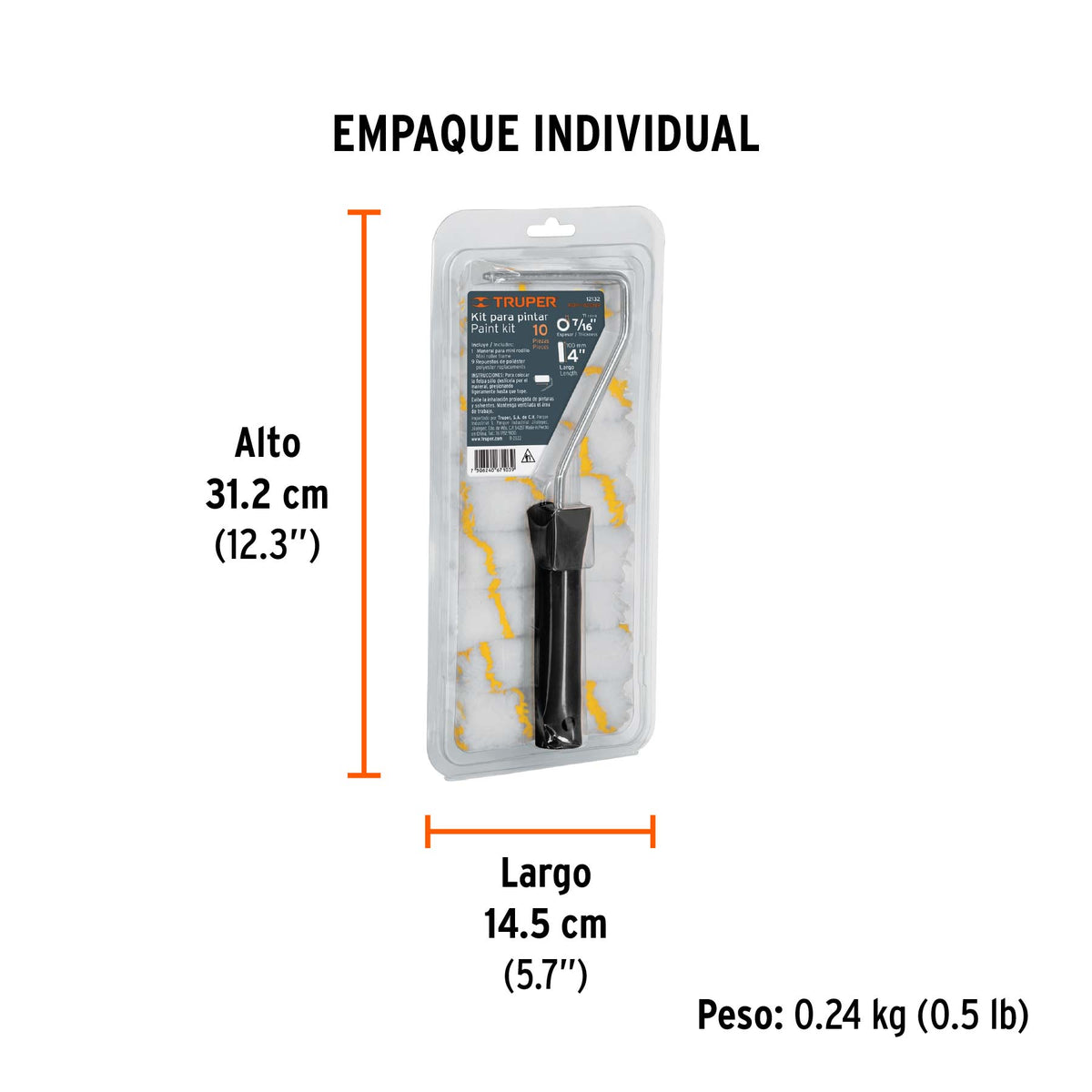 Kit 9 repuestos de mini rodillos de 4" y 1 maneral
