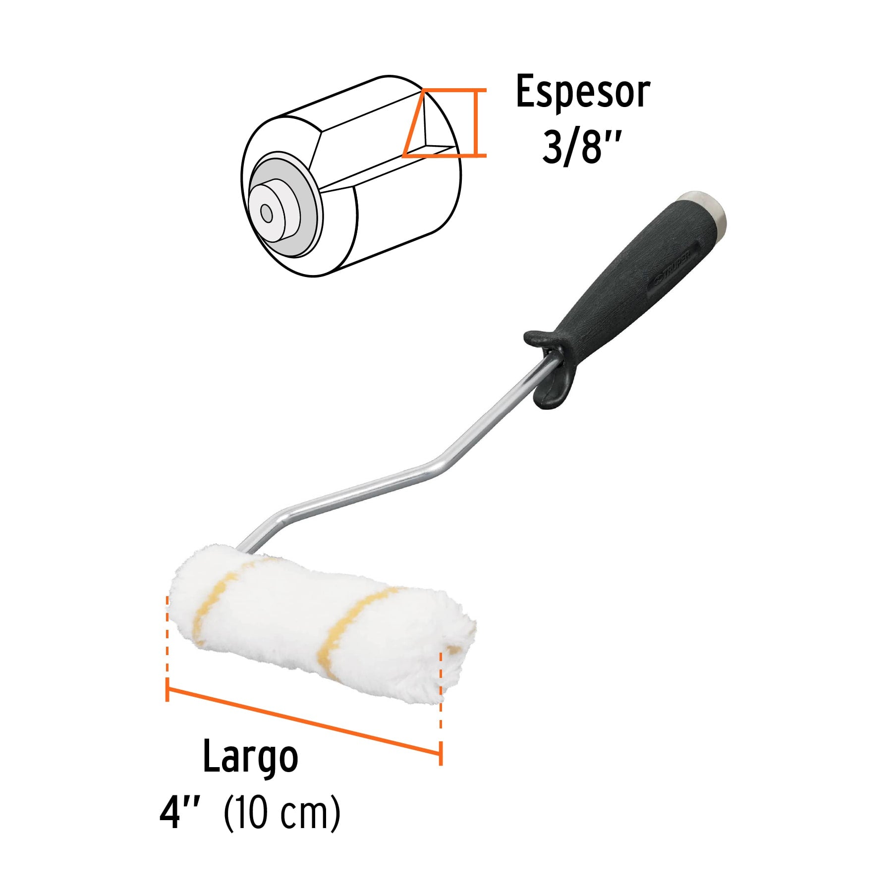 Mini rodillo para pintar, felpa de nylon, 4 x 3/8"
