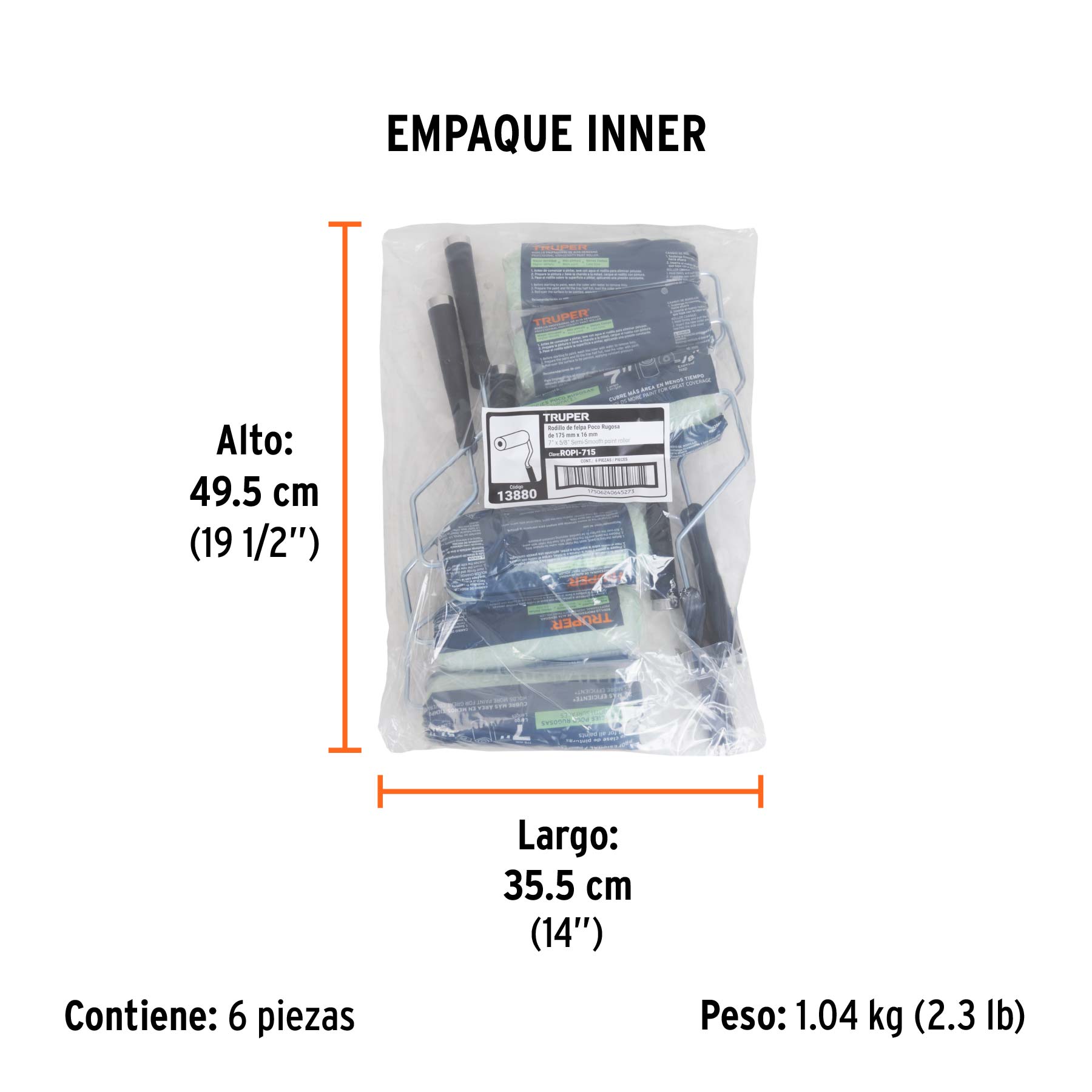 Rodillo para pintar, felpa 7 x 5/8", lisa