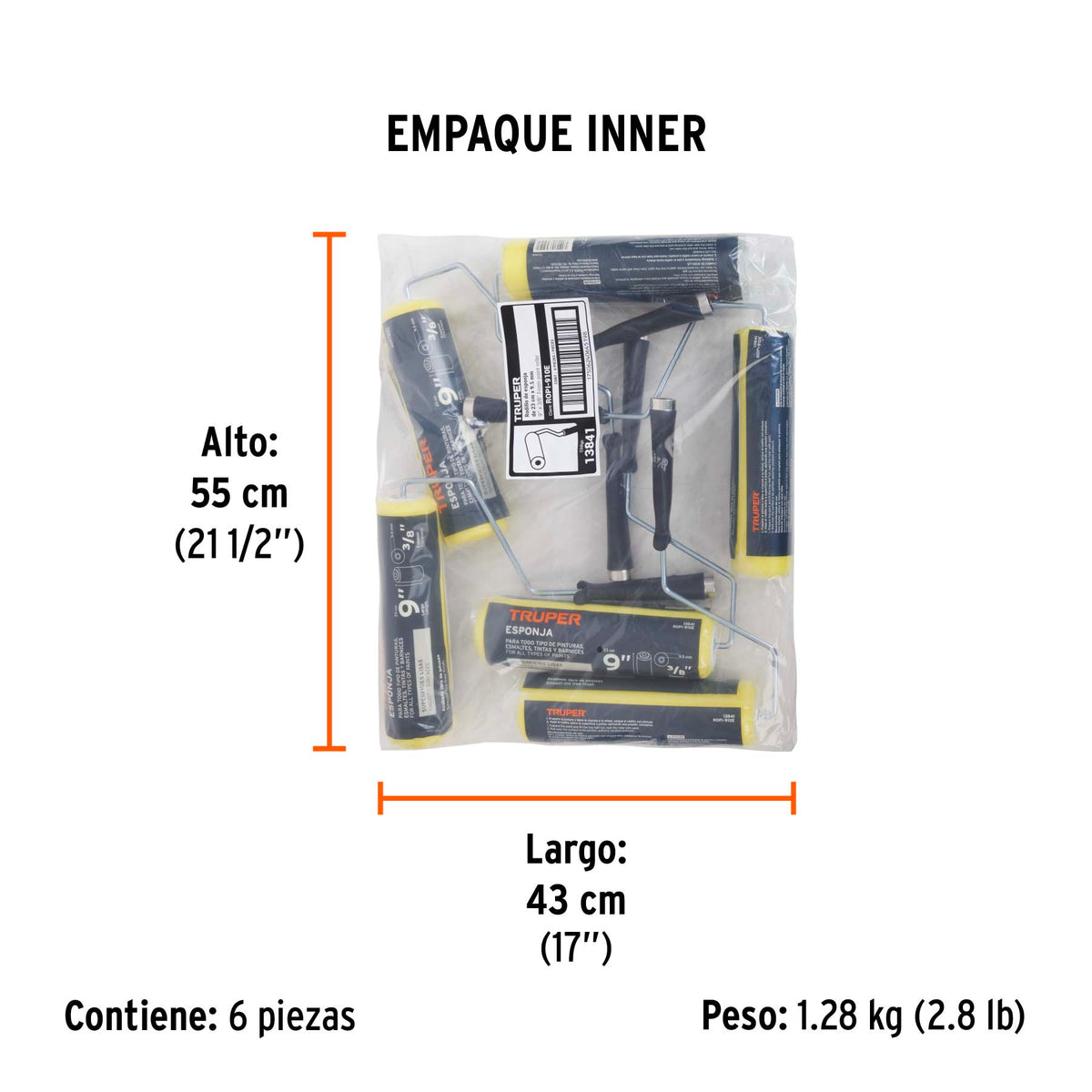Rodillo para pintar, felpa 9 x 3/8", lisa de esponja