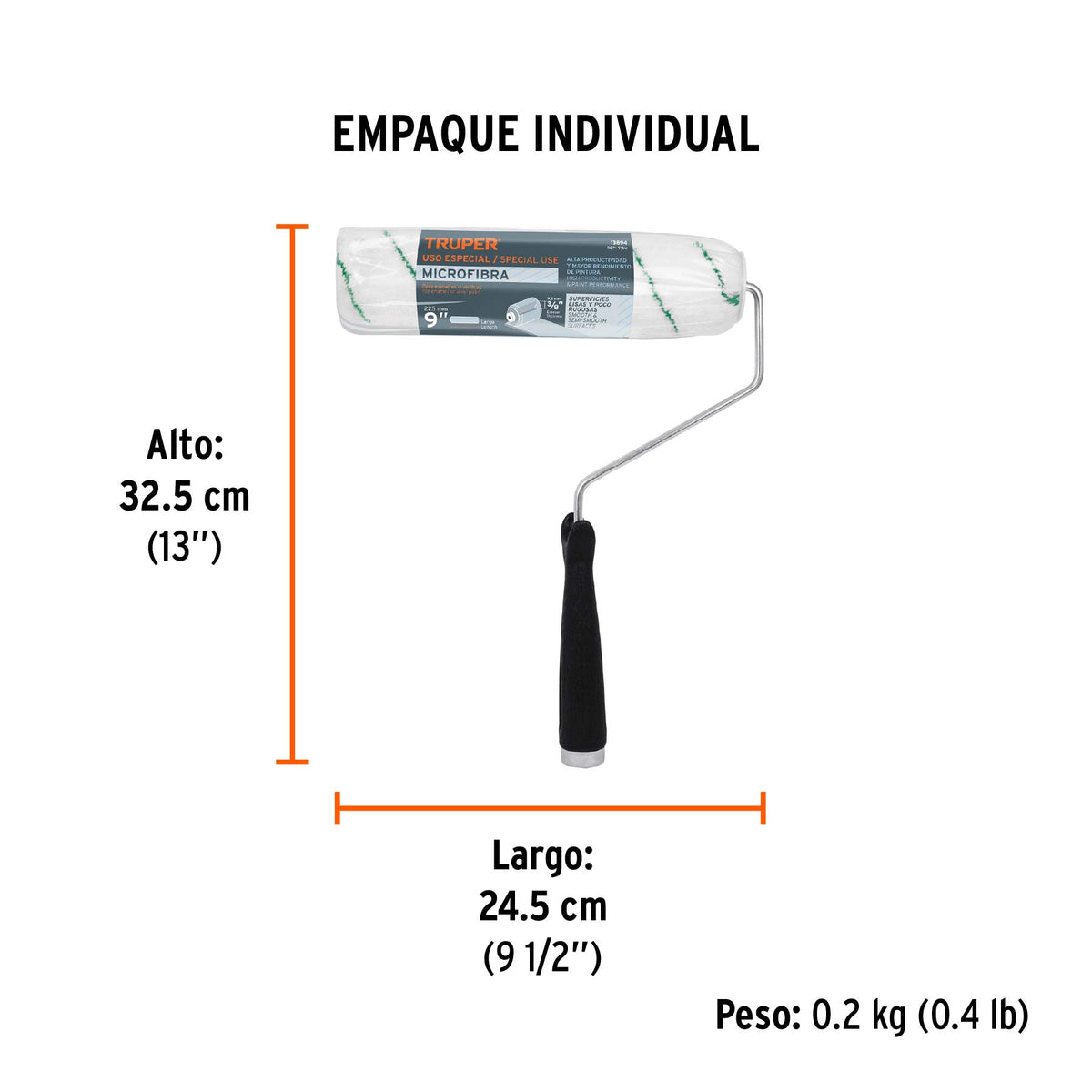 Rodillo para pintar, felpa de 9 x 3/8" de microfibra