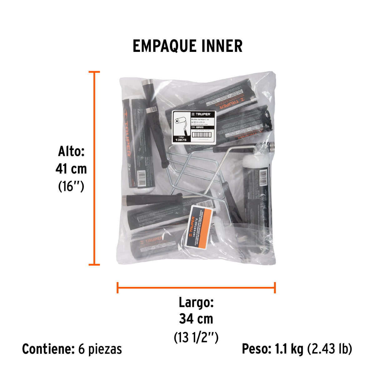 Rodillo para pintar, felpa 9 x 3/8", extra lisa