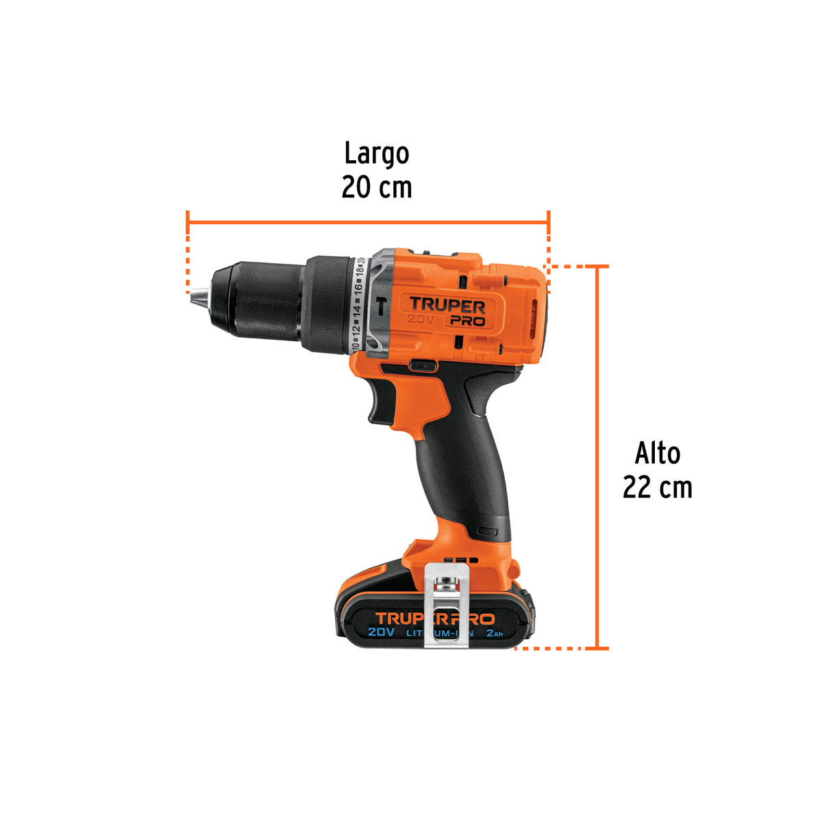 Rotomartillo/destornillador 1/2", 20V, 1 batería 2Ah, PRO