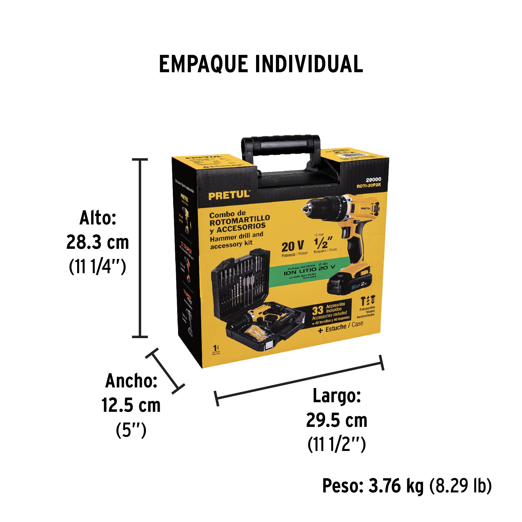 Kit rotomartillo inalámbrico 1/2' 20V y 32 accesorios Pretul