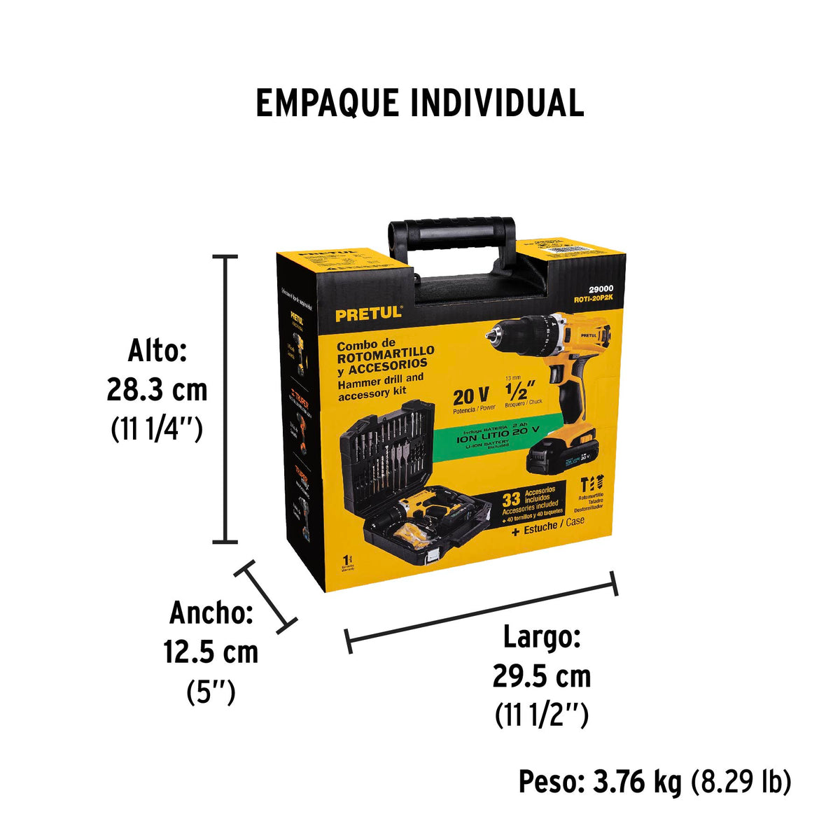 Kit rotomartillo inalámbrico 1/2' 20V y 32 accesorios Pretul