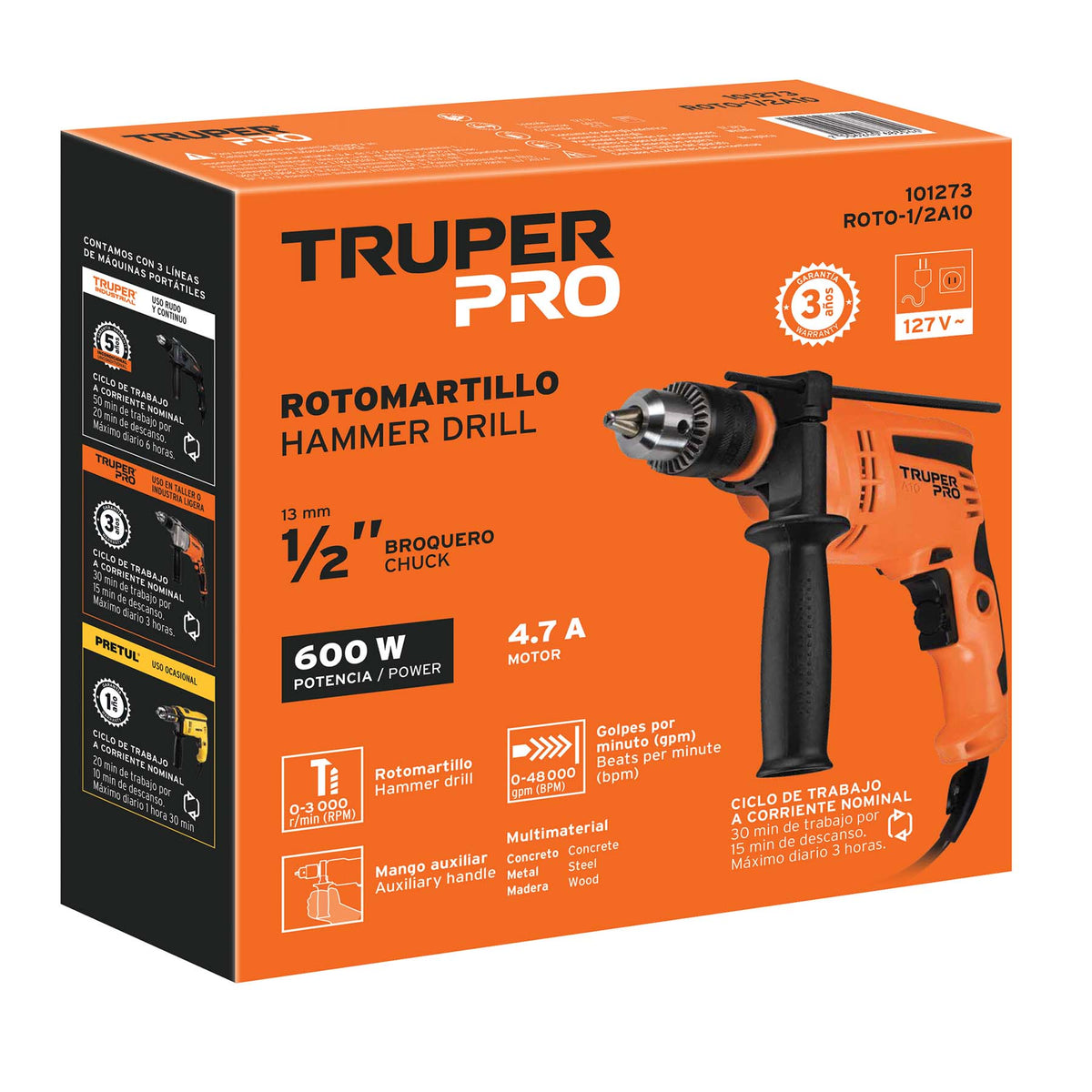Rotomartillo profesional 600 W, 1/2'