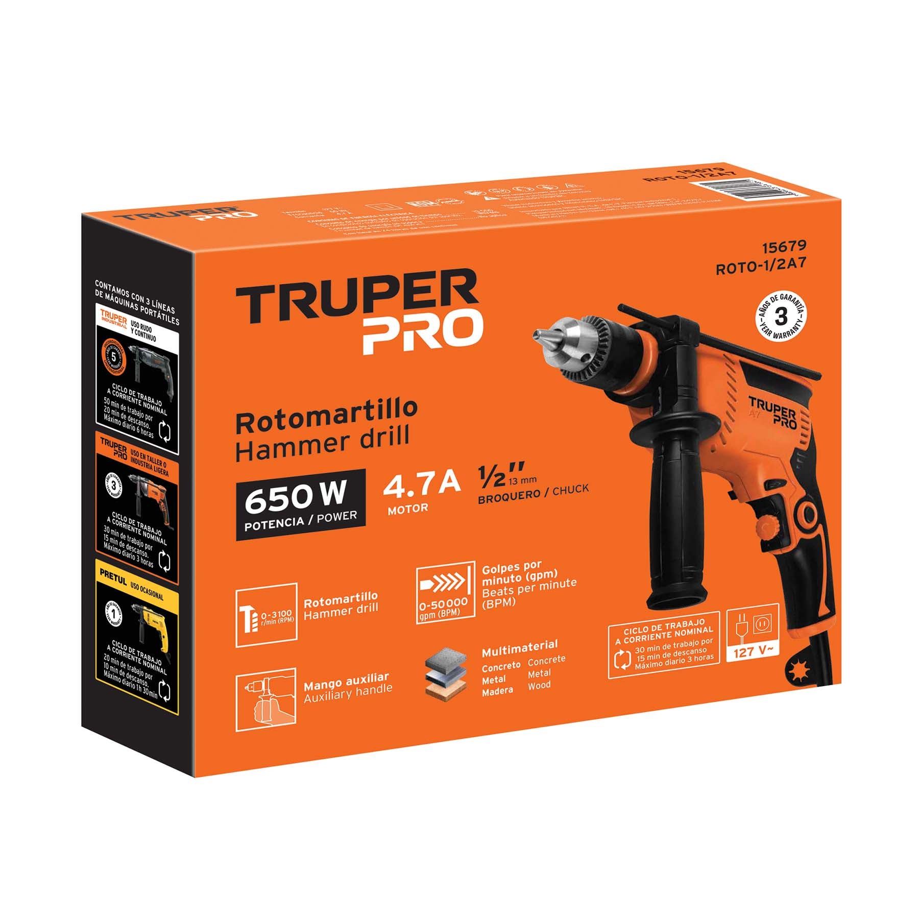 Rotomartillo 1/2", profesional, 650 W