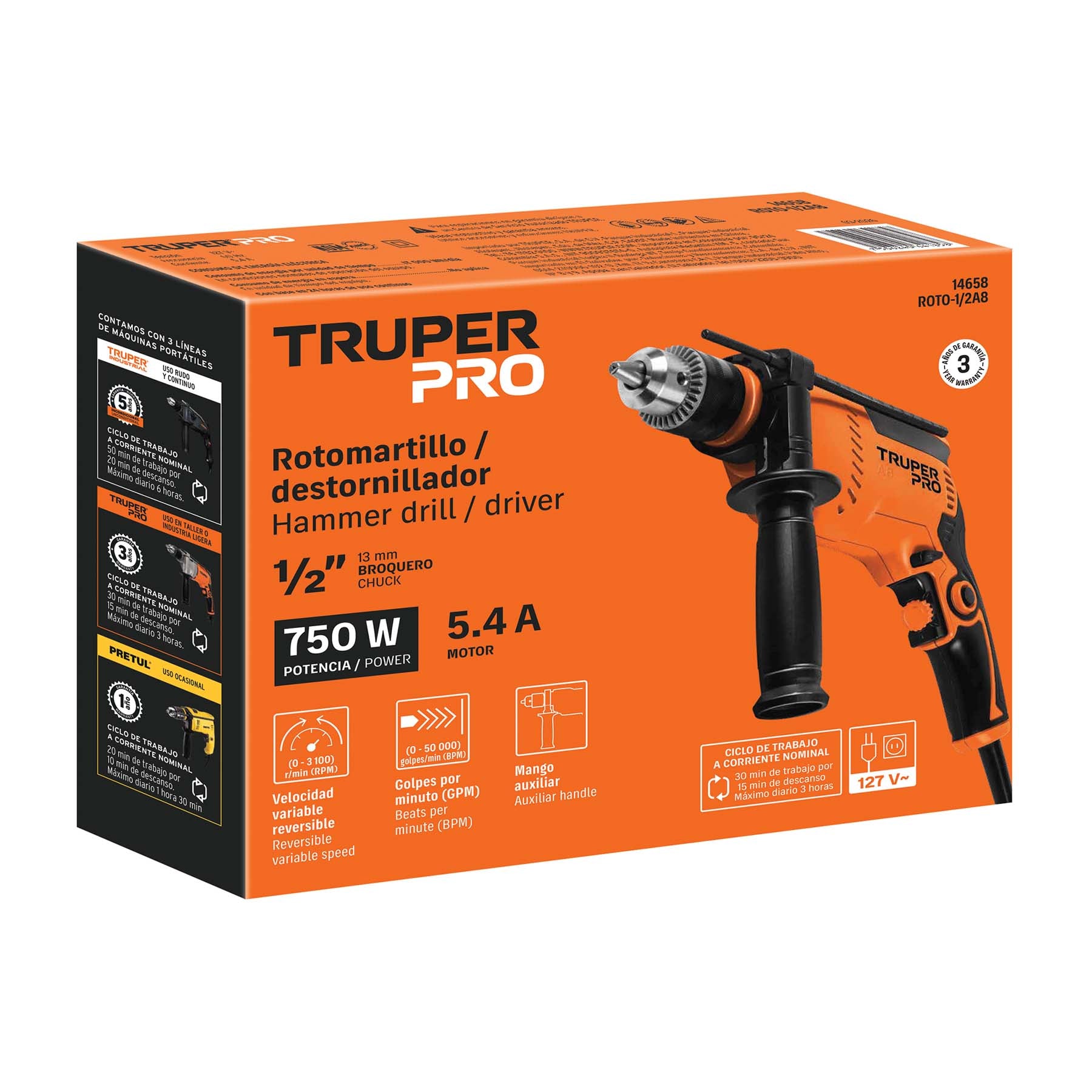 Rotomartillo 1/2", profesional, 750 W