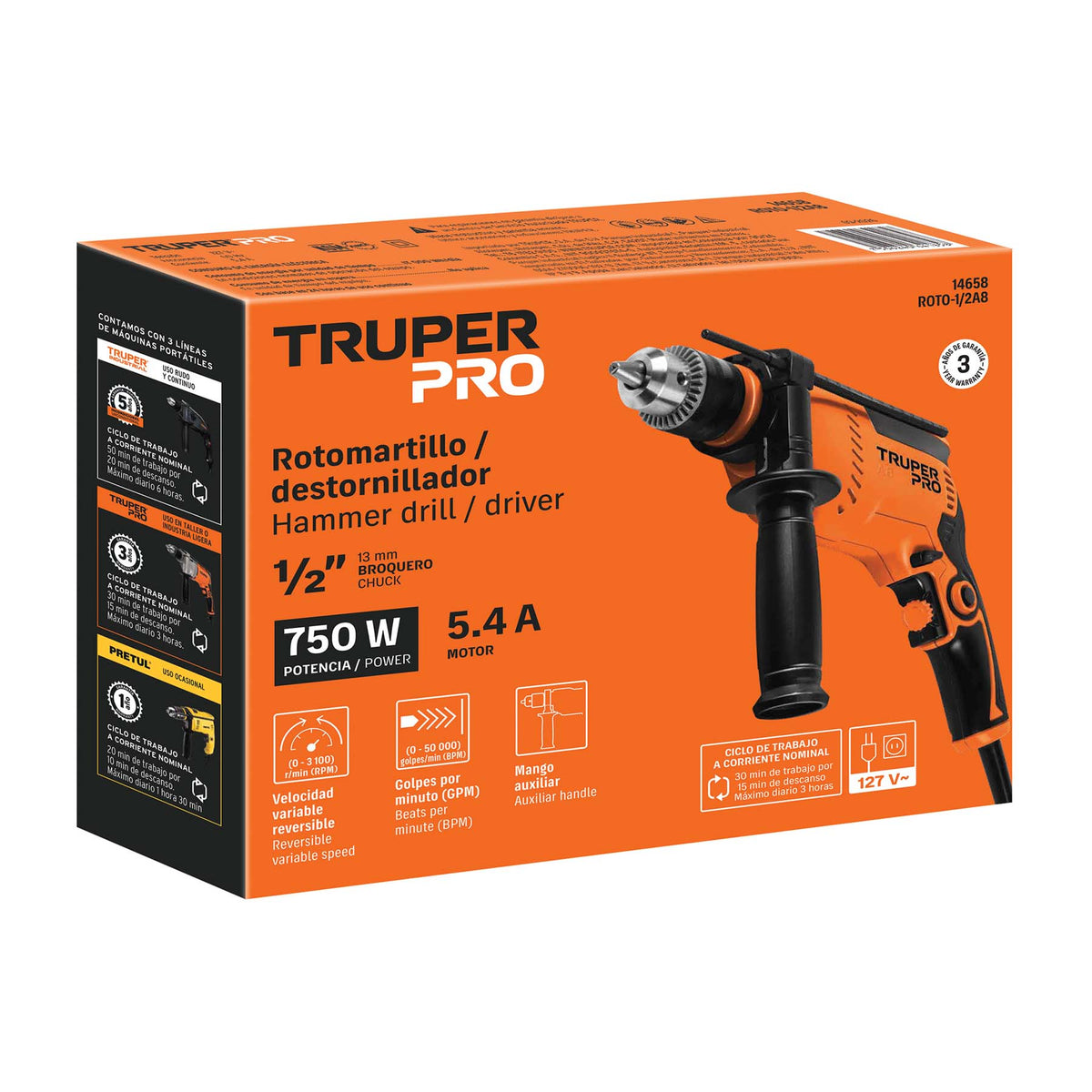 Rotomartillo 1/2", profesional, 750 W