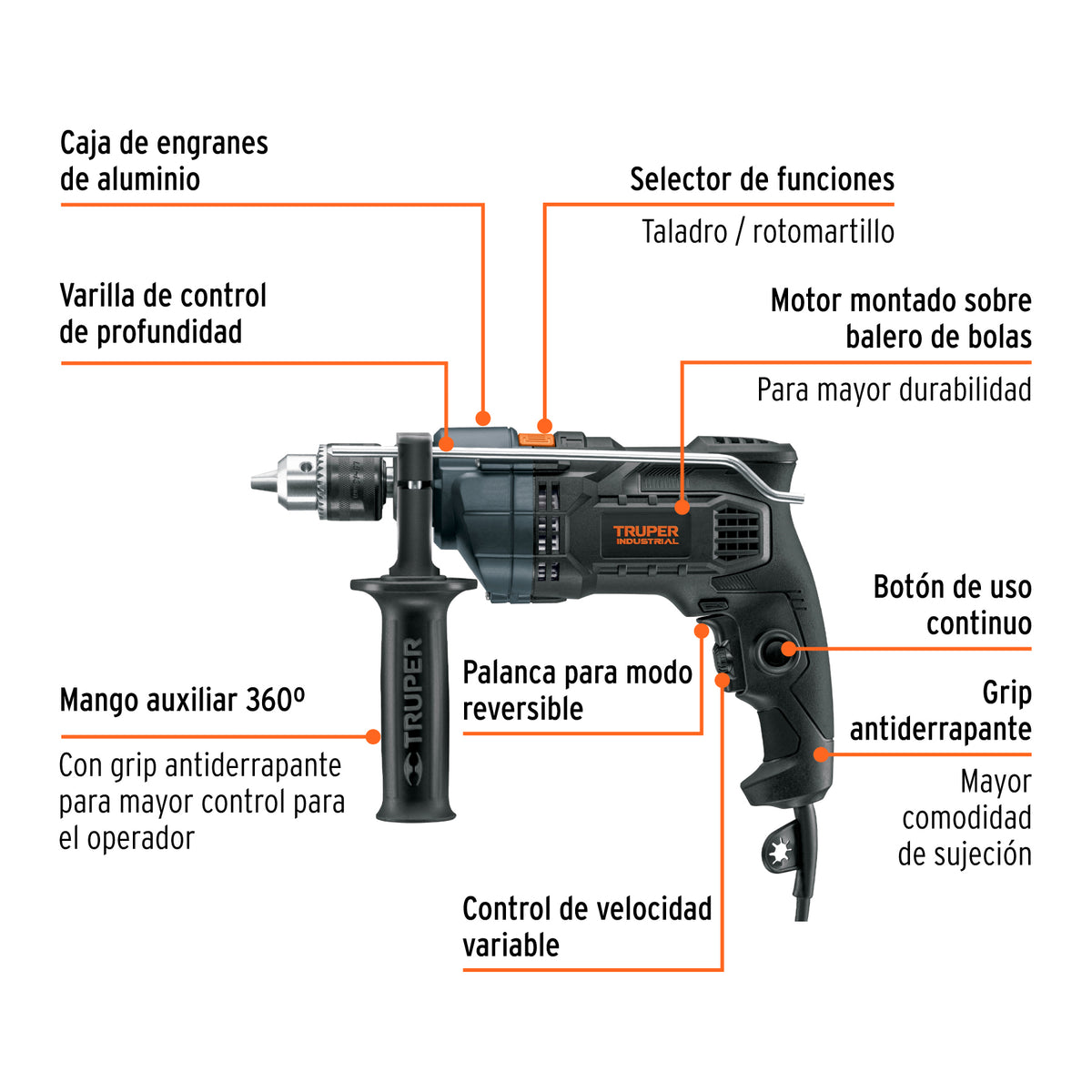 Rotomartillo 1/2', 800W, TRUPER INDUSTRIAL