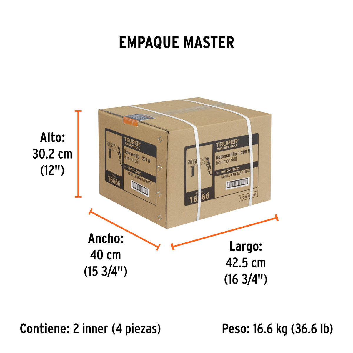Rotomartillo/destornillador 1/2", 1200W, TRUPER INDUSTRIAL