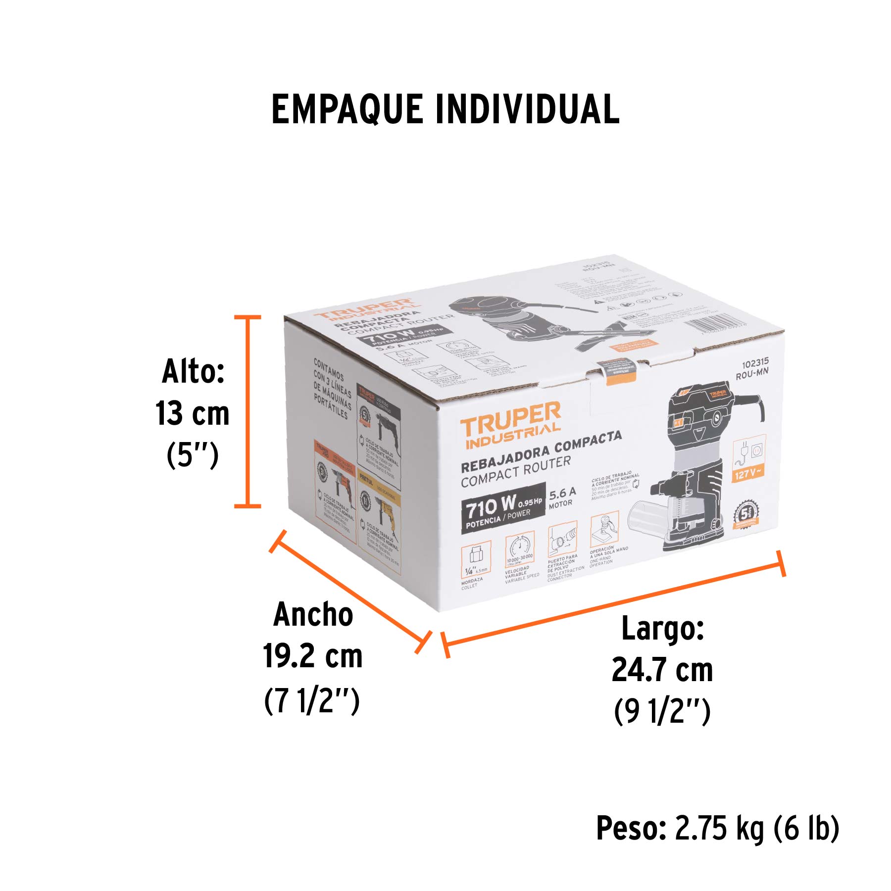 Mini router industrial 700 W, 3/4 HP, Truper