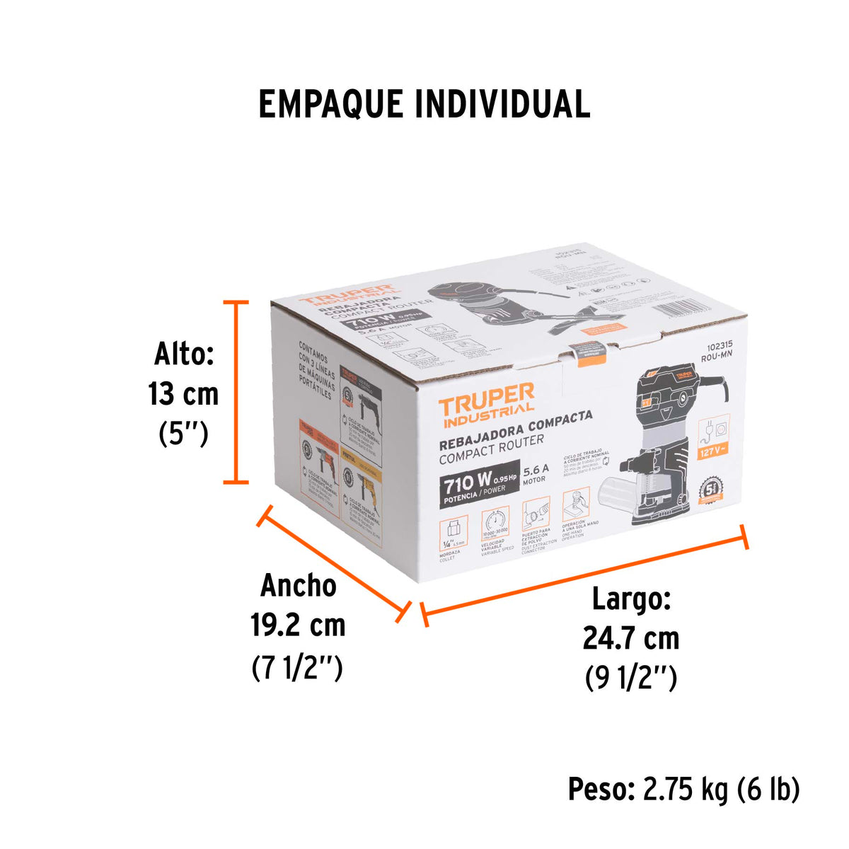 Mini router industrial 700 W, 3/4 HP, Truper