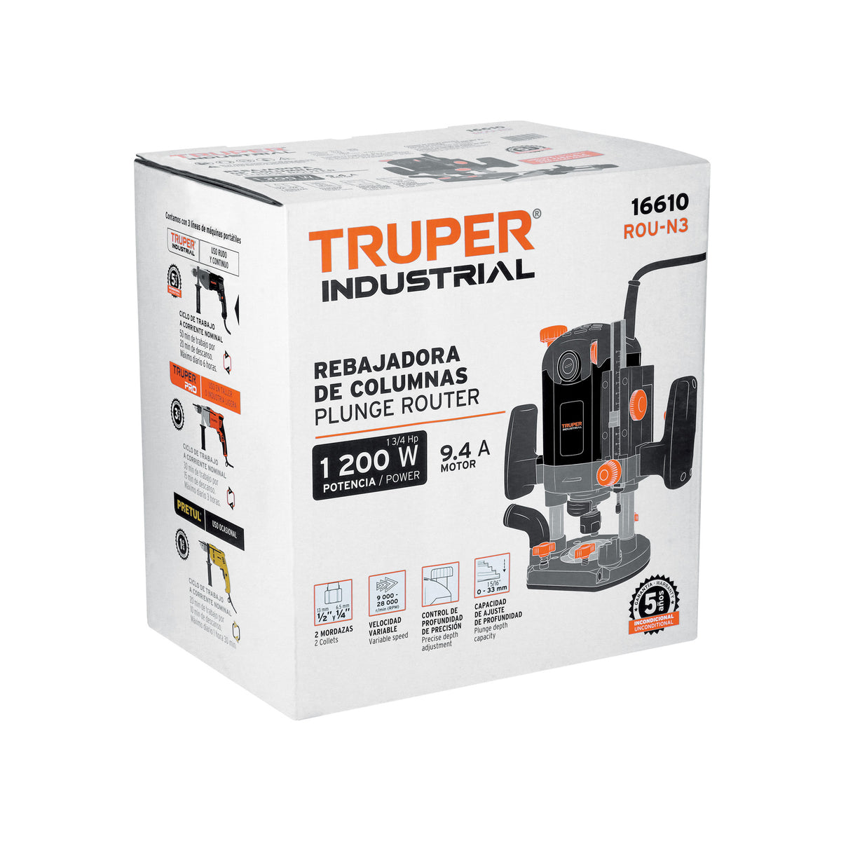 Router (Rebajadora) 1200W, 1-3/4 HP, TRUPER INDUSTRIAL