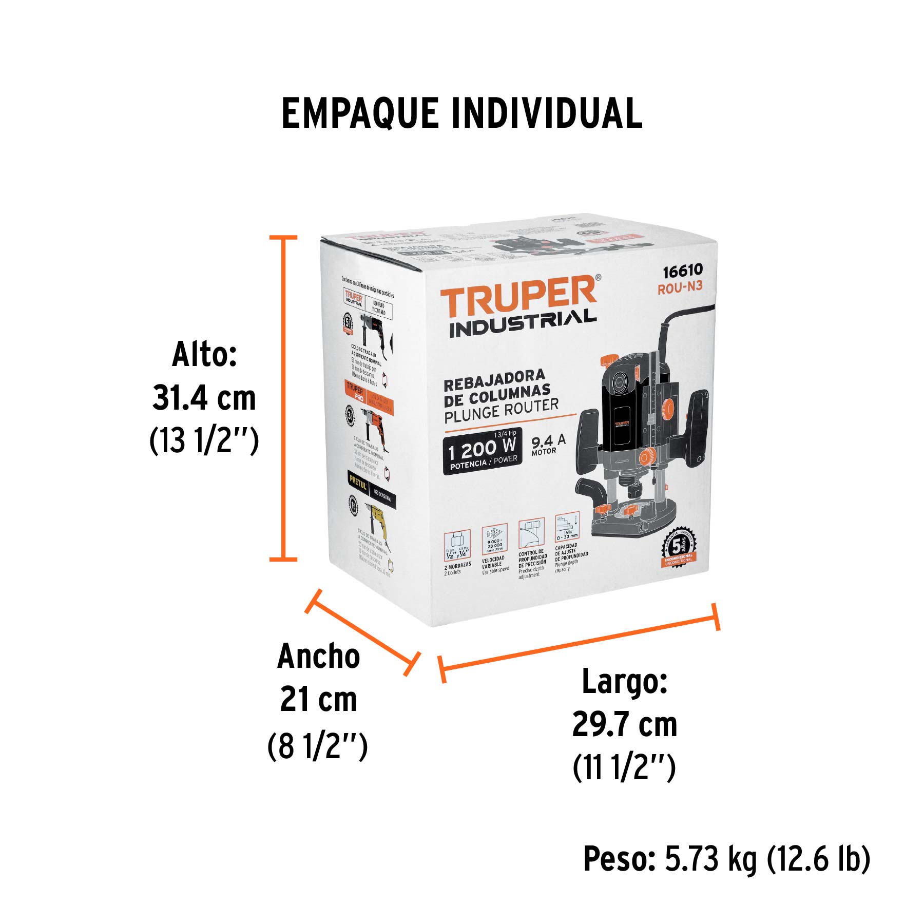 Rebajadora industrial 1-3/4 hp 1200w